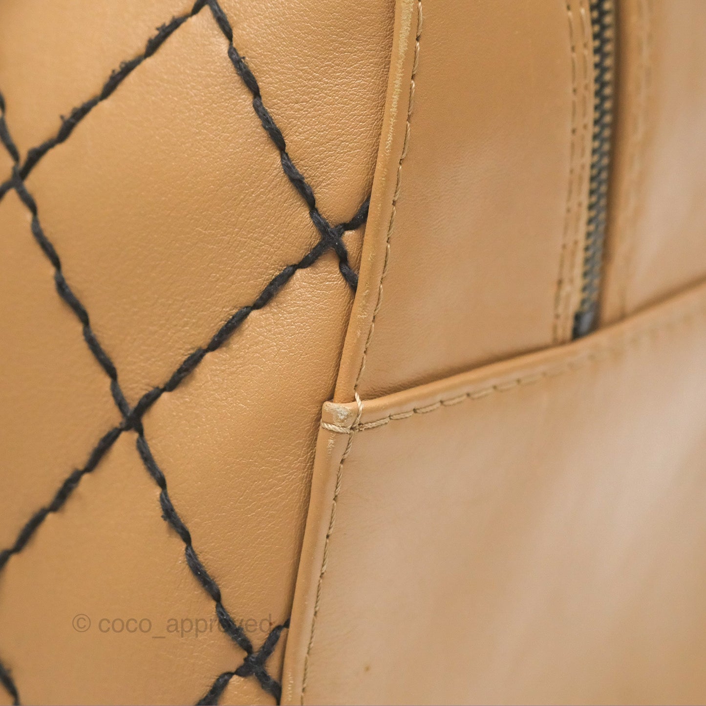 Chanel Contrast Stitch Surpique Bowler Bag Beige Calfskin Matte Black Hardware