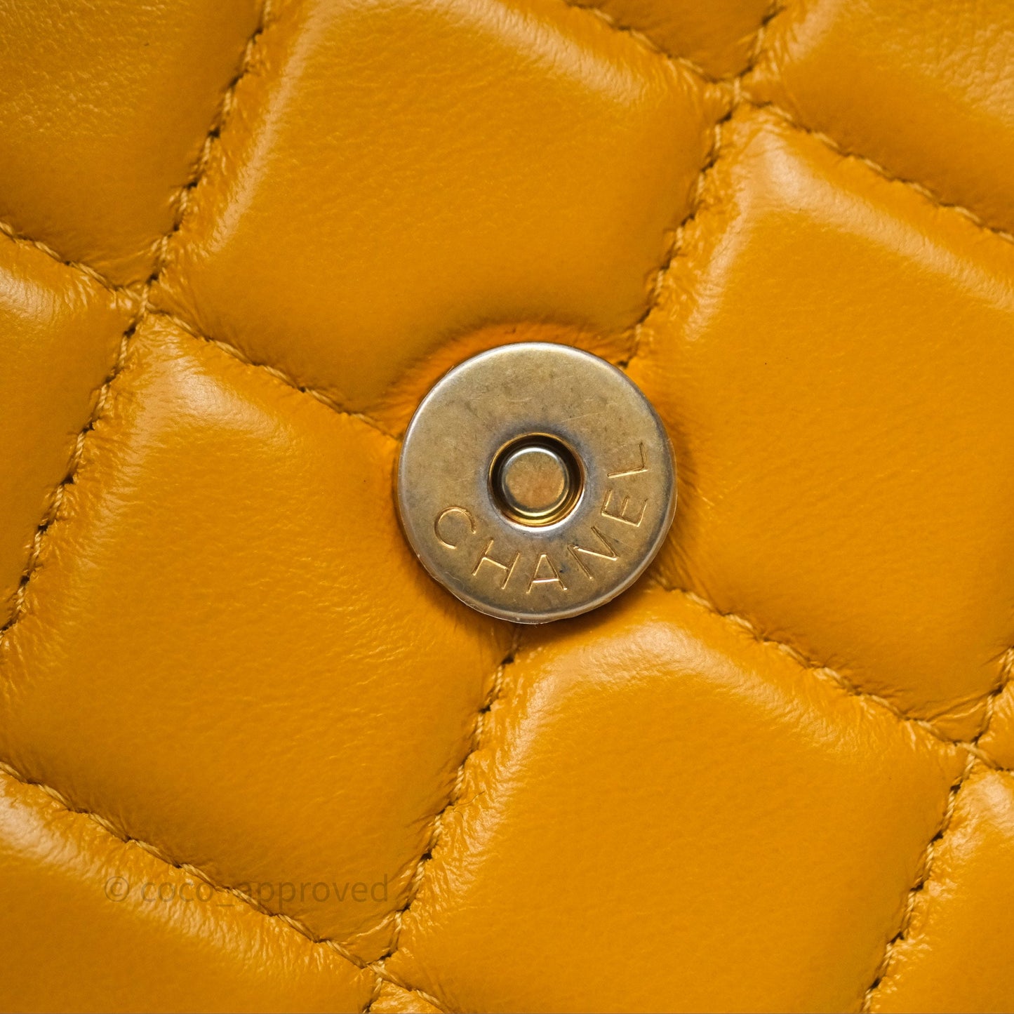 Chanel Quilted Classic Chain Around WOC Yellow Lambskin Aged Gold Hardware