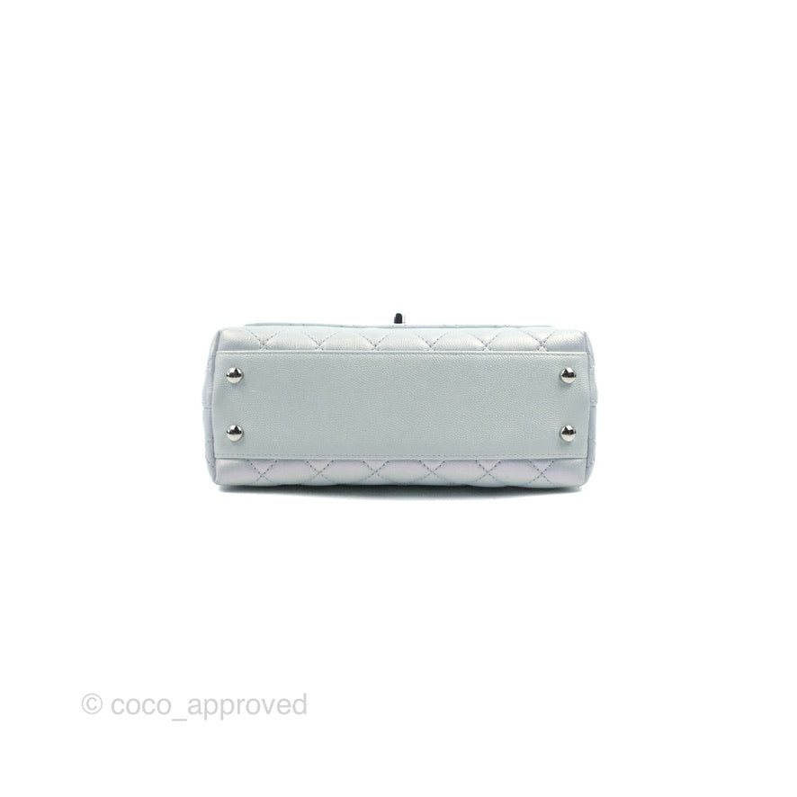 Chanel Small Coco Handle Quilted Iridescent Light Blue Caviar Rainbow Hardware