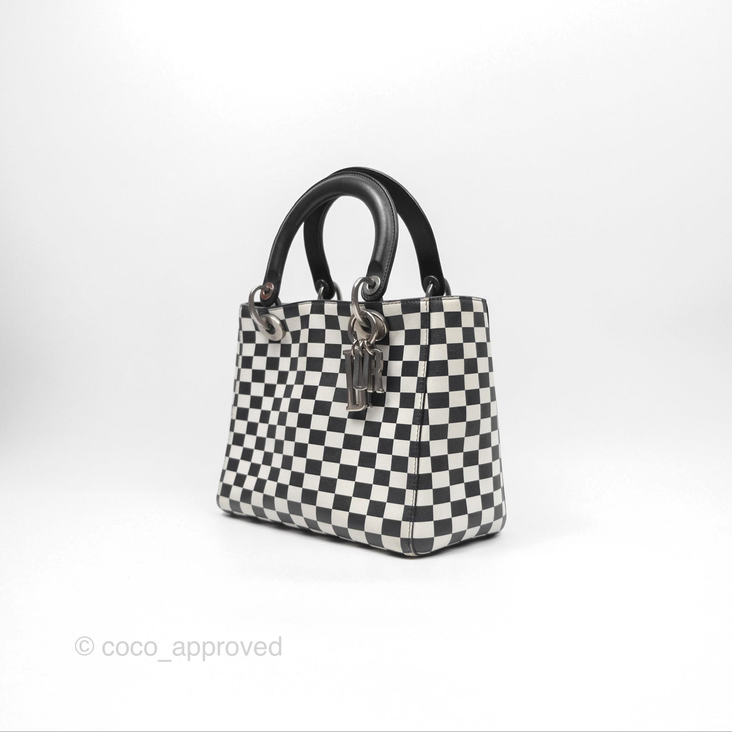 Christian Dior Medium Lady Dior Checkered Black/ White Calfskin