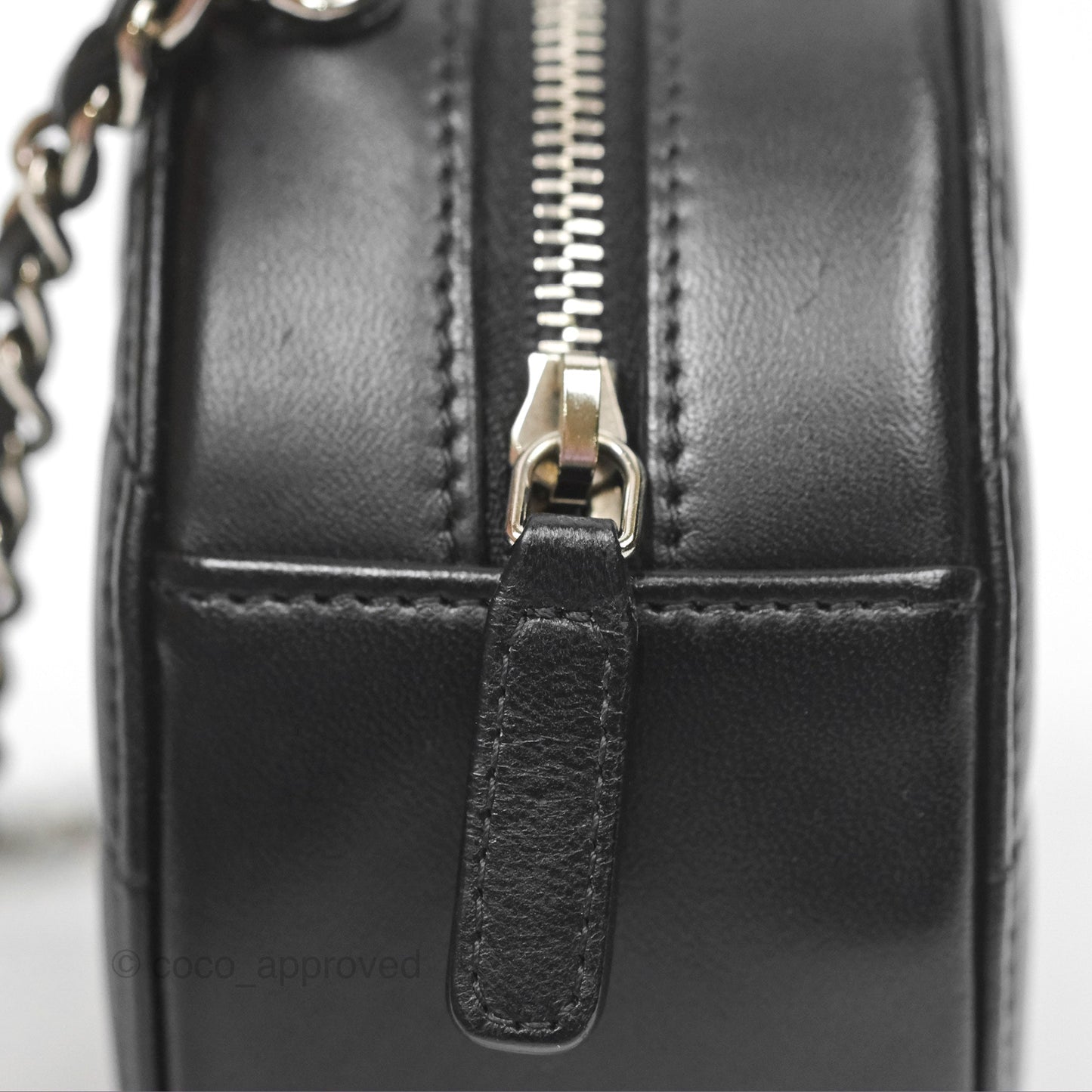 Chanel Classic Quilted Round Clutch With Chain Black Lambskin Silver Hardware