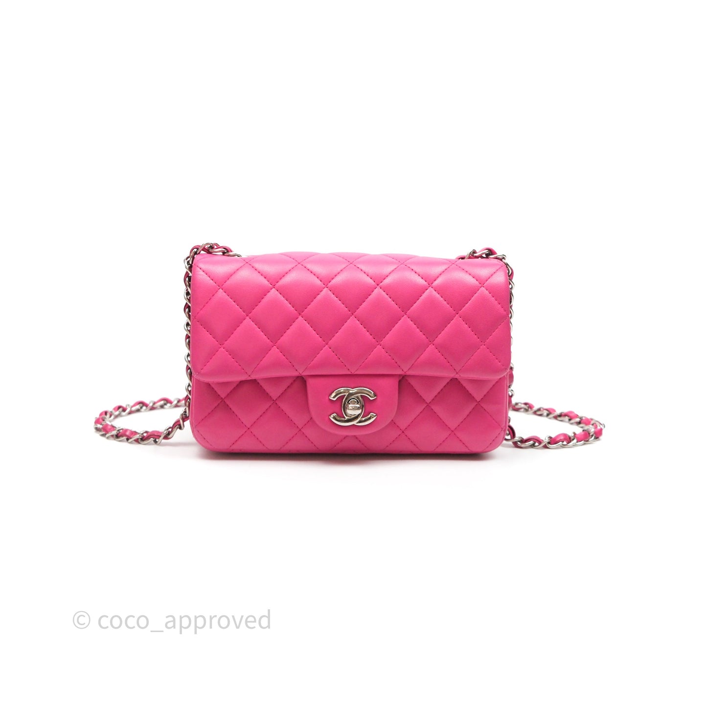 Chanel Mini Rectangular Quilted Dark Pink Lambskin Silver Hardware