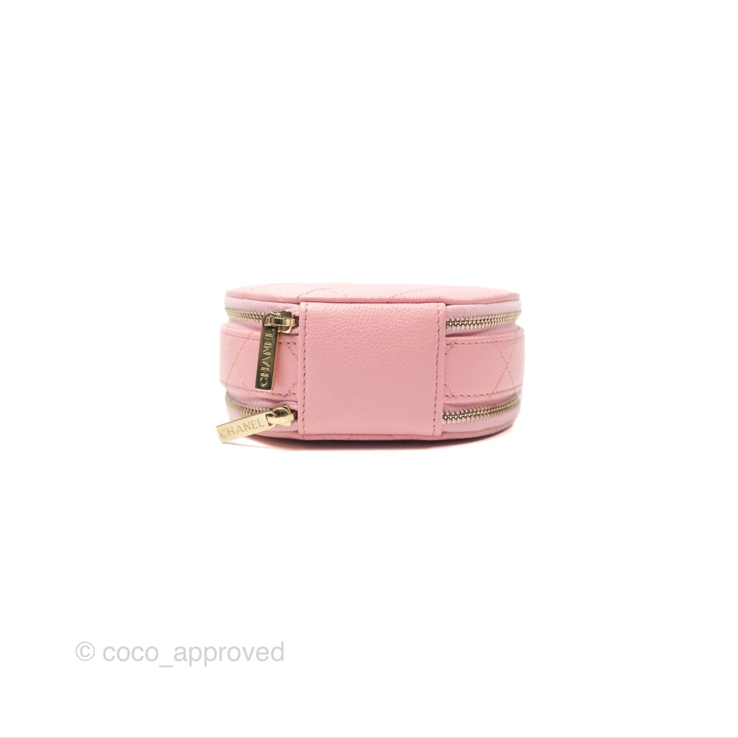 Chanel Mini Round Vanity Bag Handle With Care Pink Caviar 22C