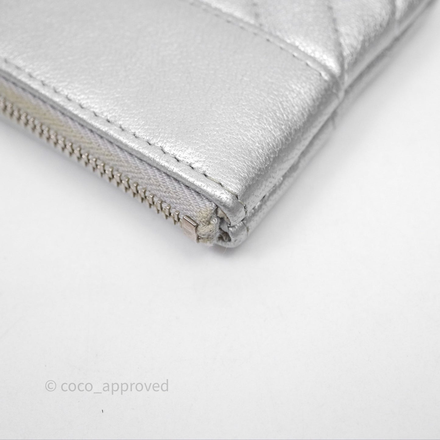 Chanel Mini Chevron Mademoiselle O Case Silver Goatskin Silver Hardware