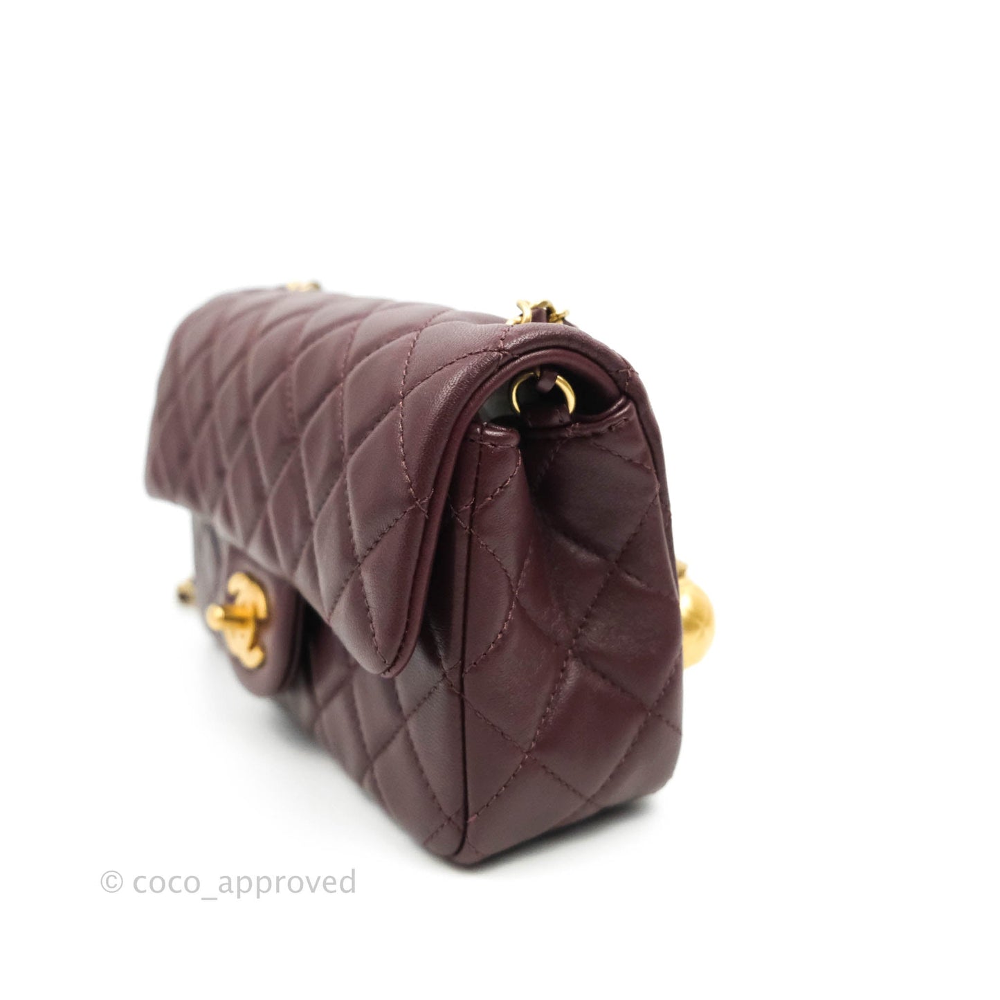 Chanel Mini Rectangular Pearl Crush Quilted Maroon Red Lambskin Gold Hardware