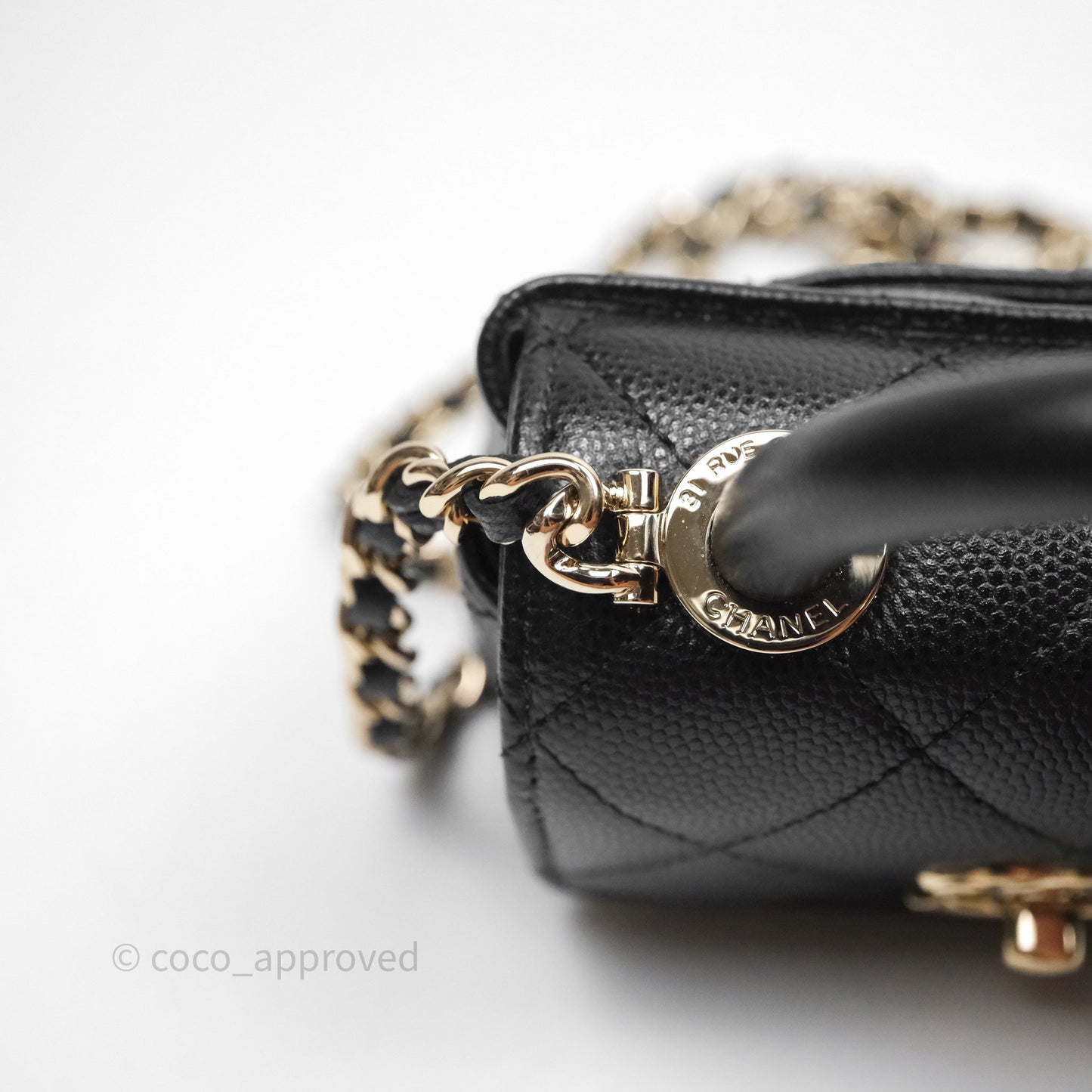 Chanel Nano Coco Handle Clutch Quilted Black Caviar Gold Hardware