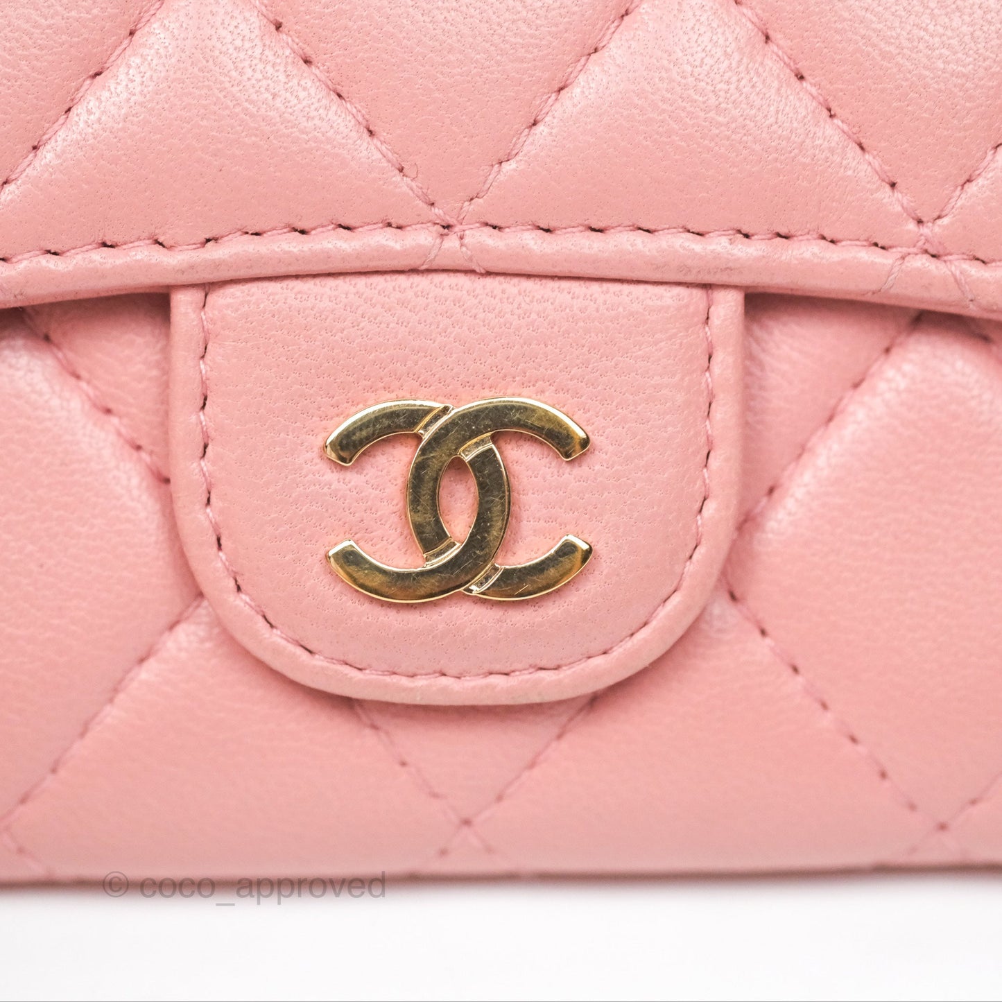 Chanel Classic Flap Card Holder Quilted Pink Lambskin Gold Hardware