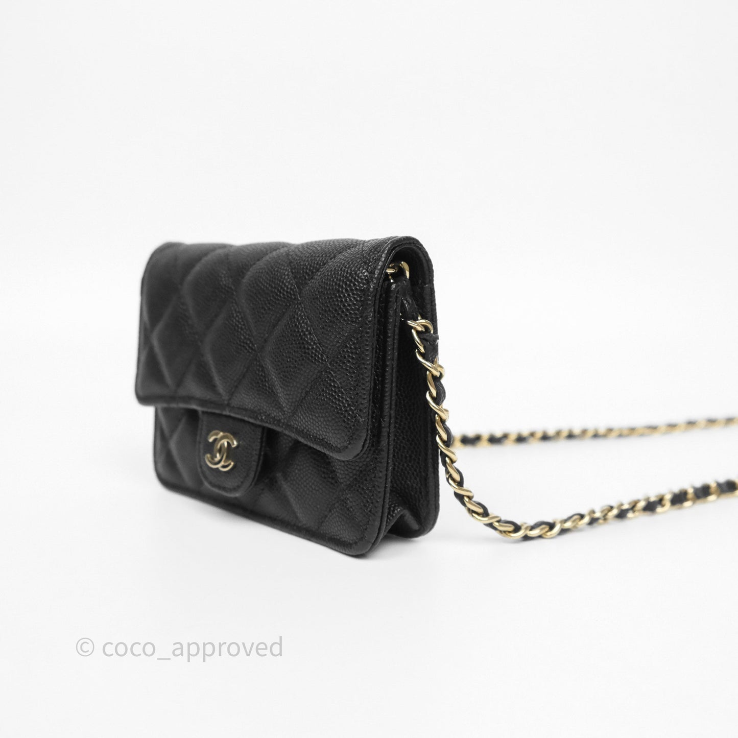 Chanel Mini Wallet With Chain Black Caviar Gold Hardware