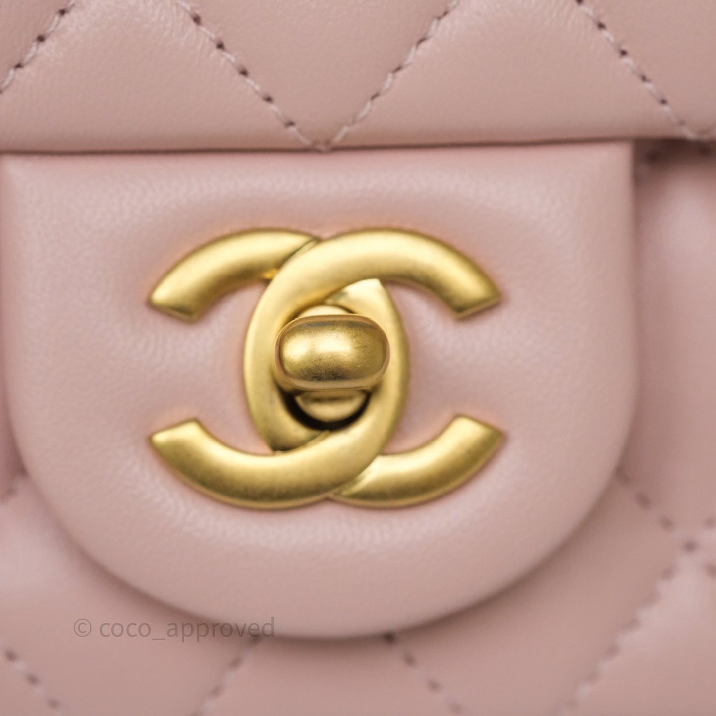 Chanel Pearl Crush Mini Square Quilted Light Pink Lambskin Aged Gold Hardware