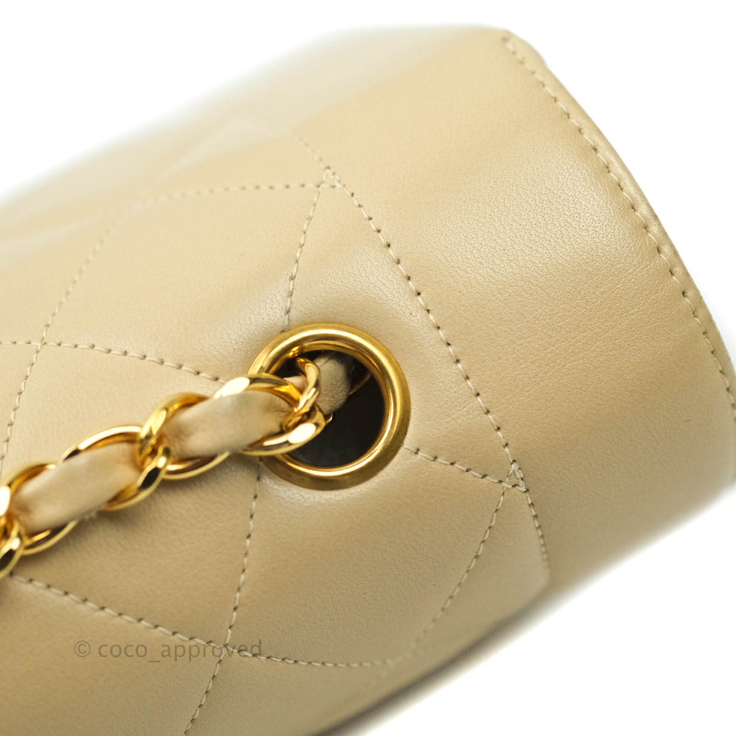 Chanel Vintage Small Quilted Classic Diana Flap Bag Beige Lambskin 24K Gold Hardware