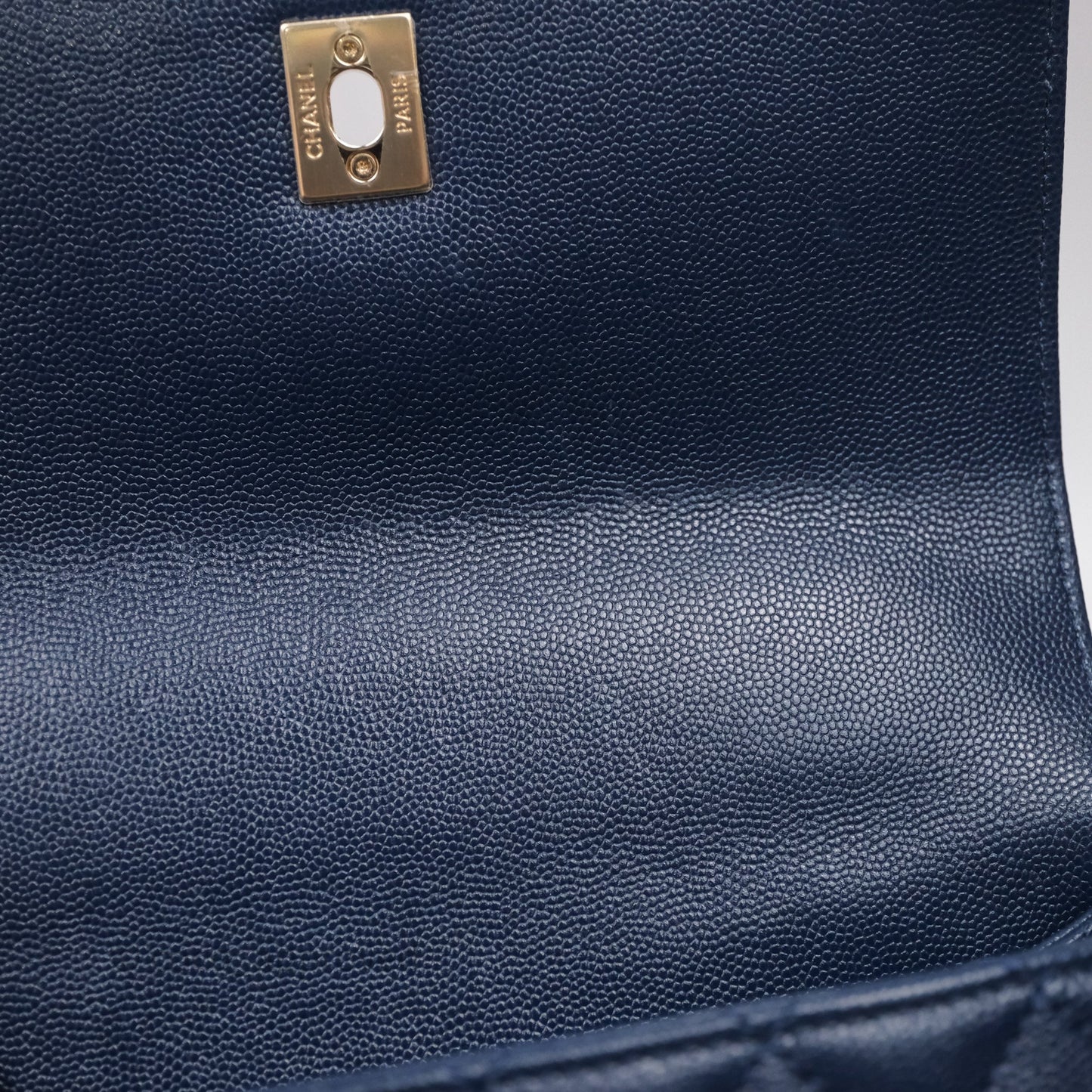 Chanel Small Coco Handle Navy Caviar Gold Hardware Lizard Handle