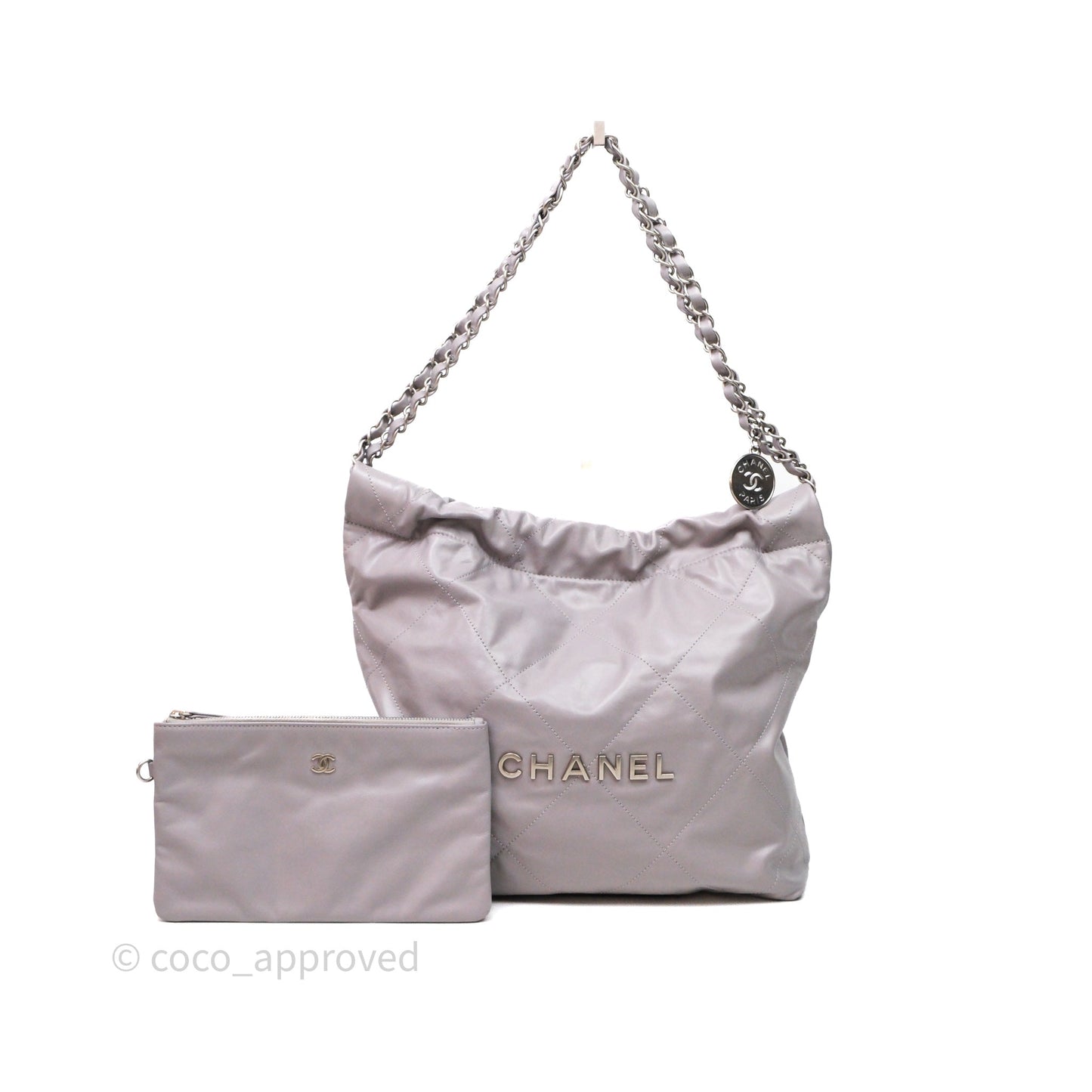 Chanel 22 Small Grey Aged Calfskin Matte Silver Hardware