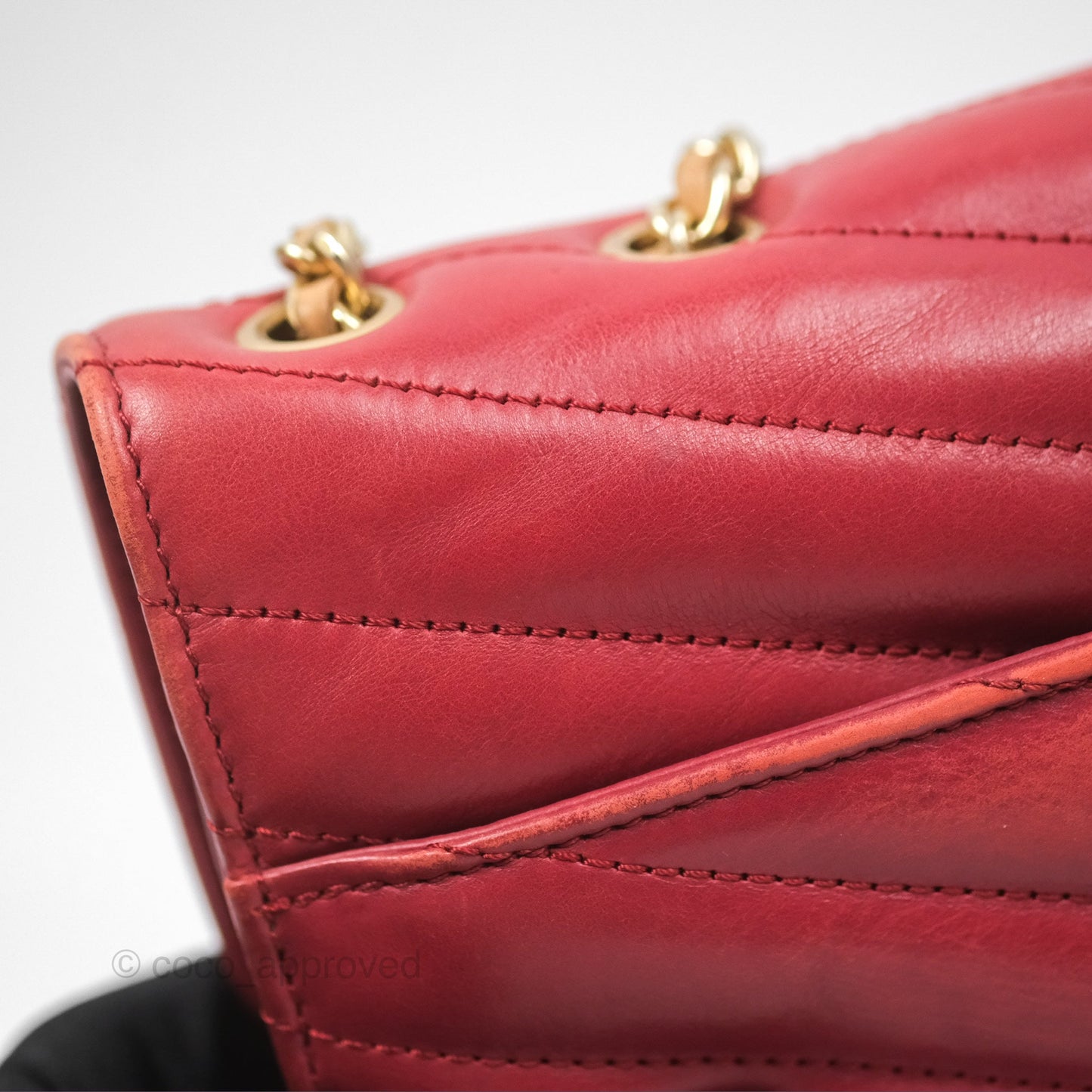 Chanel Chevron Shoulder Bag Red Calfskin Aged Gold Hardware