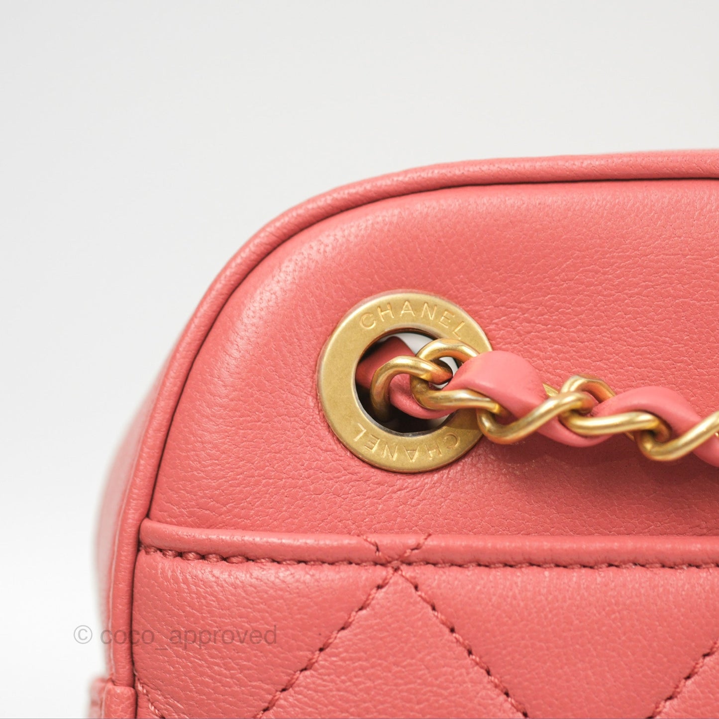 Chanel Chain Infinity Camera Case Pink Goatskin Aged Gold Hardware