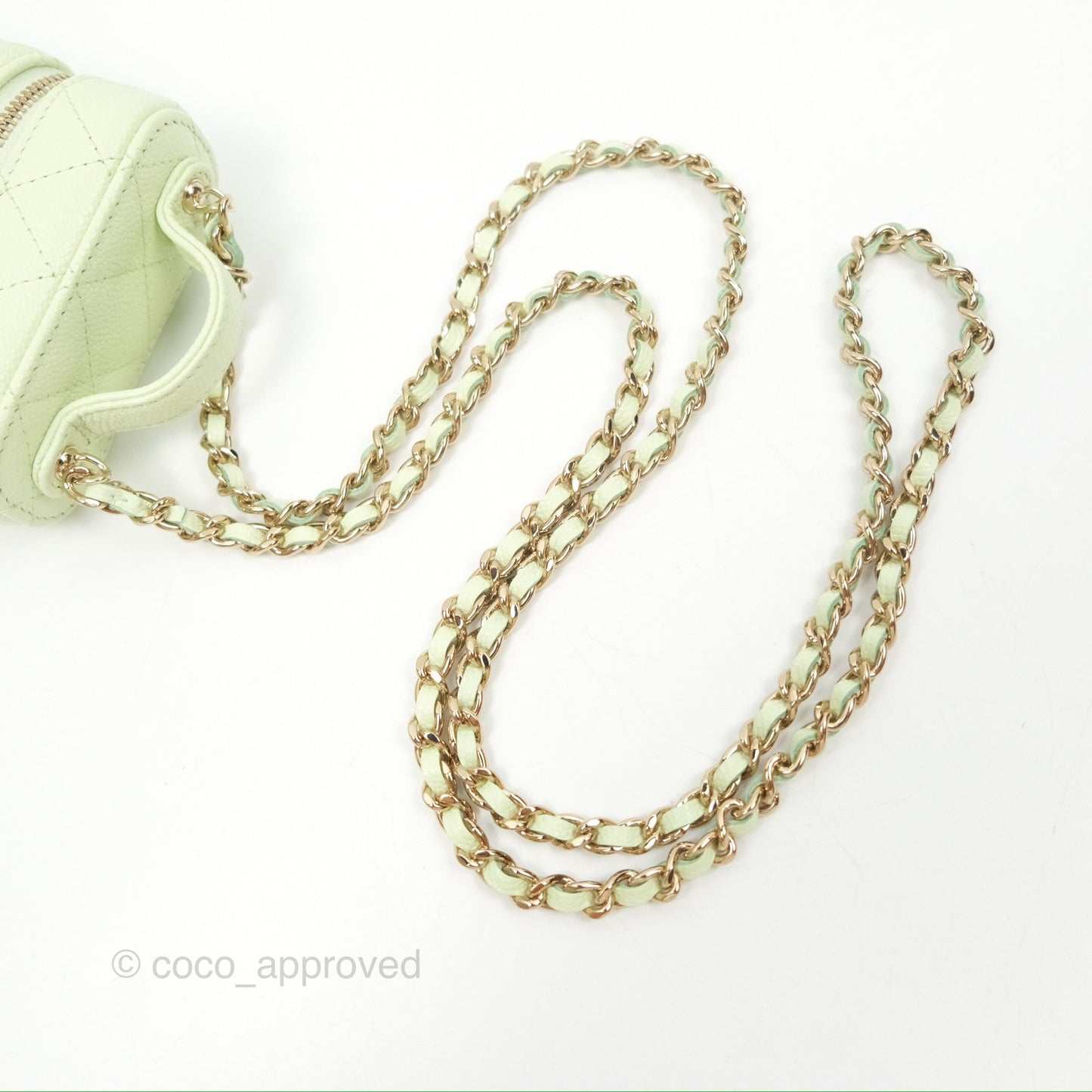 Chanel Quilted Small Handle With Care Vanity Case With Chain Green Caviar Gold Hardware