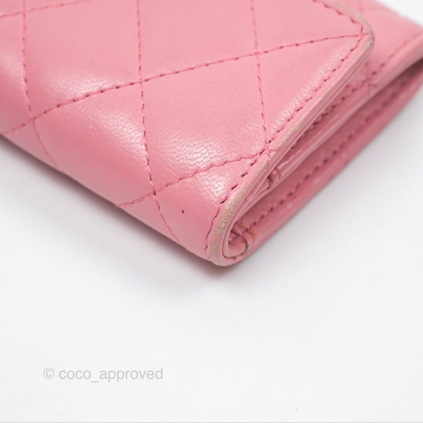 Chanel Quilted Flap Card Holder Pink Lambskin Silver Hardware