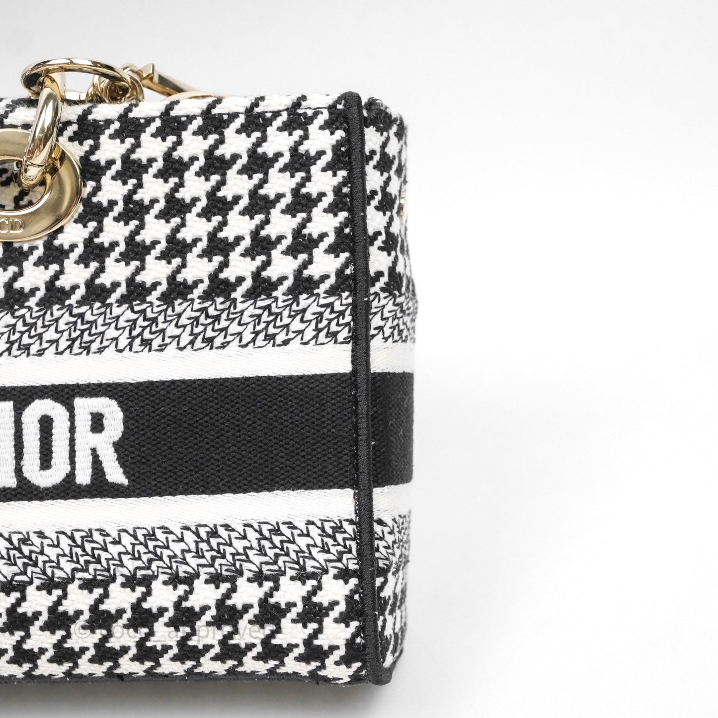 Christian Dior Medium Lady D-Joy Bag Black White Houndstooth Gold Hardware