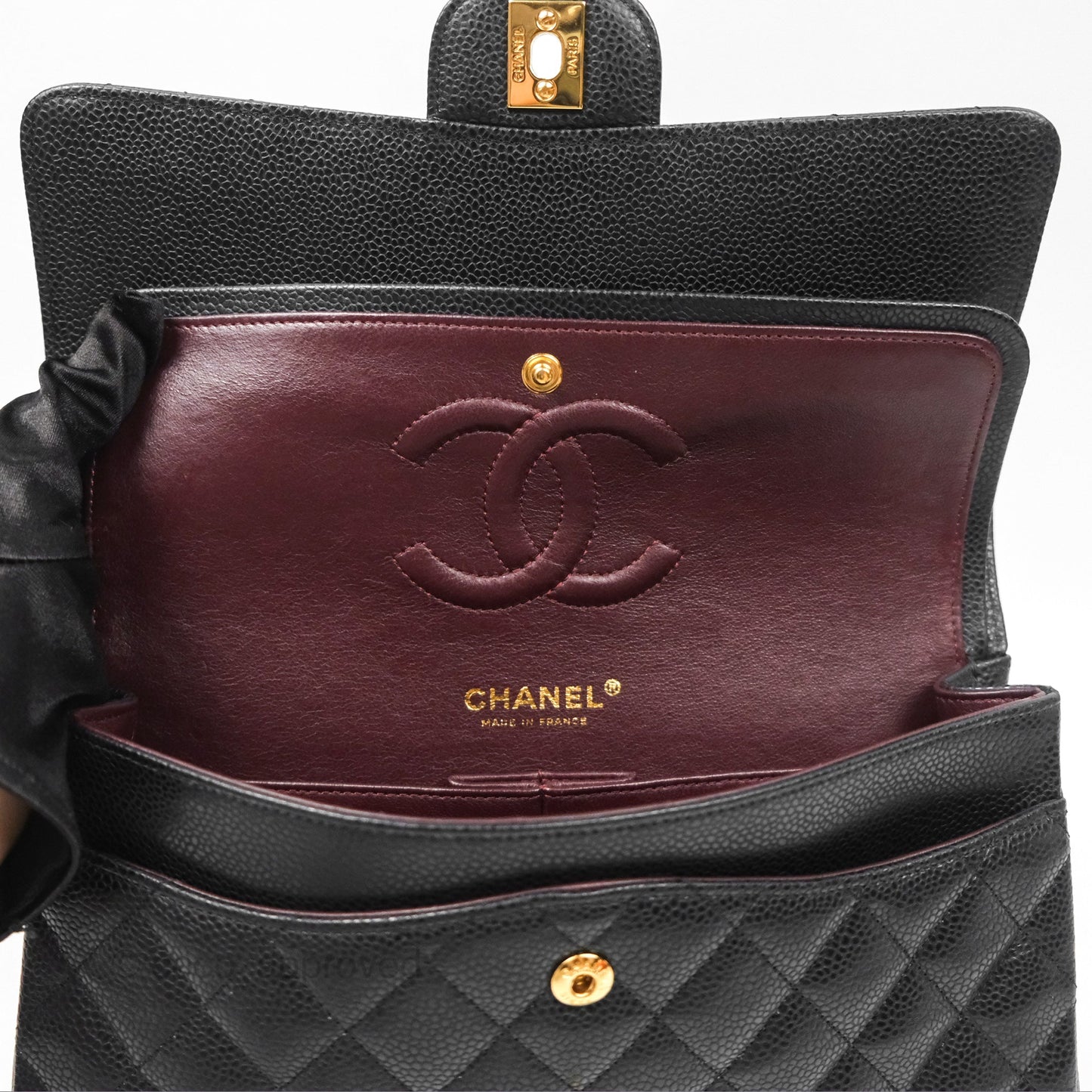 Chanel Classic M/L Medium Flap Quilted Black Caviar Gold Hardware