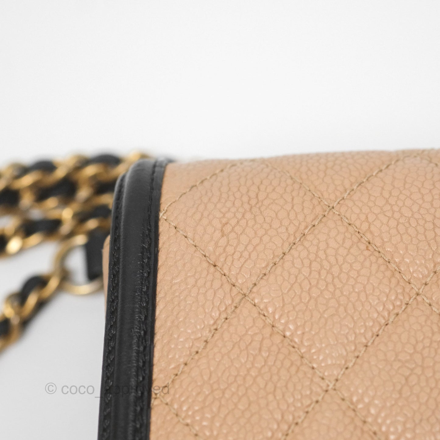Chanel Small CC Filigree Flap Quilted Beige Black Caviar