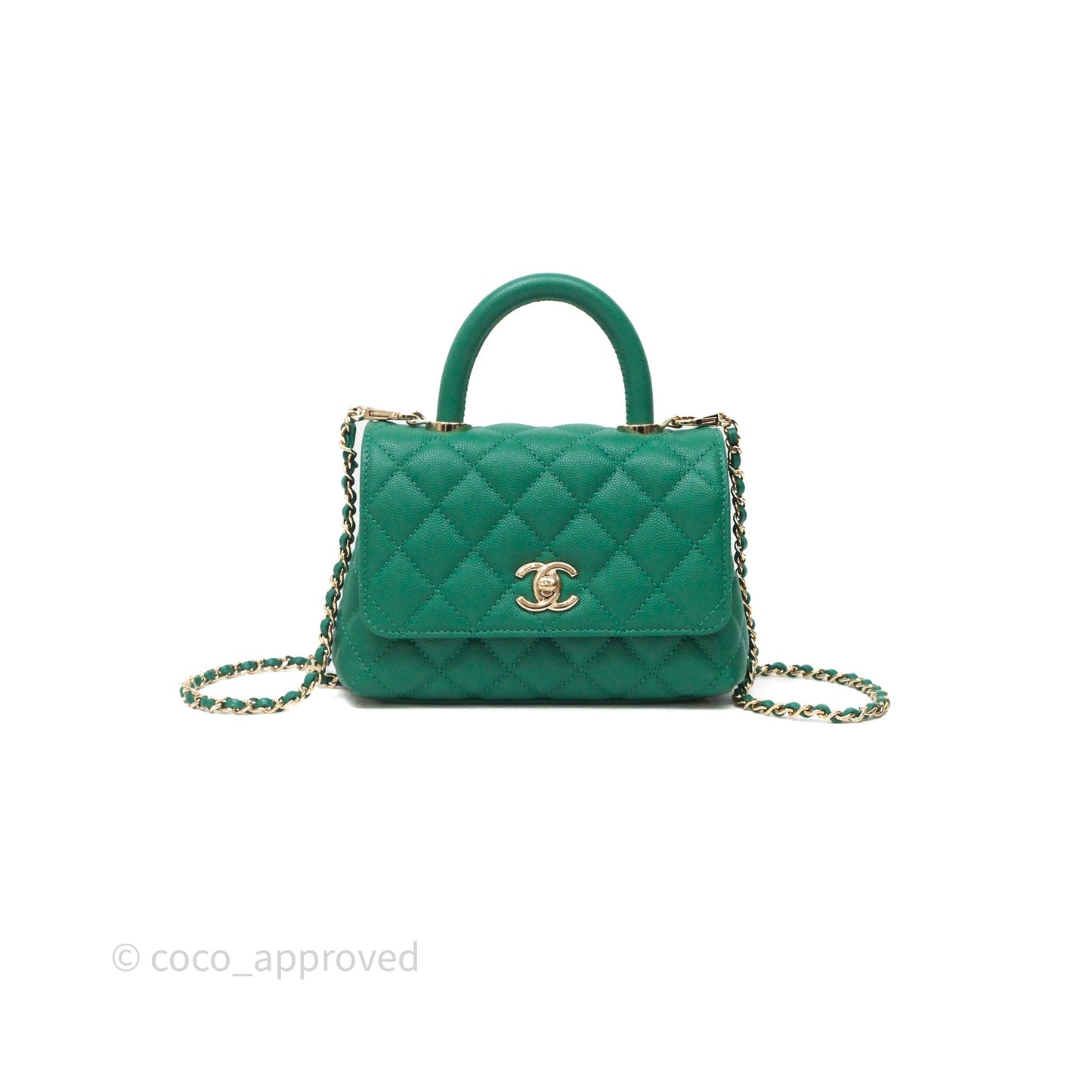 Chanel Mini Coco Handle Quilted Green Caviar Gold Hardware