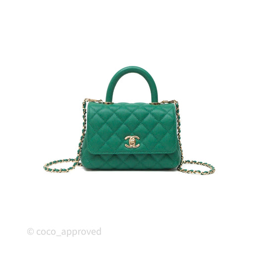 Chanel Mini Coco Handle Quilted Green Caviar Gold Hardware