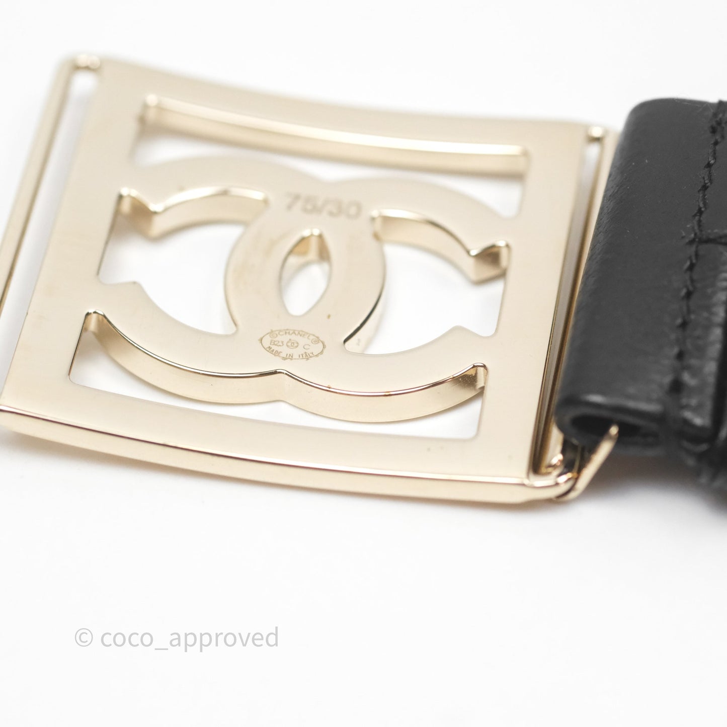 Chanel Square CC Belt Black Gold Hardware Size 75 23C