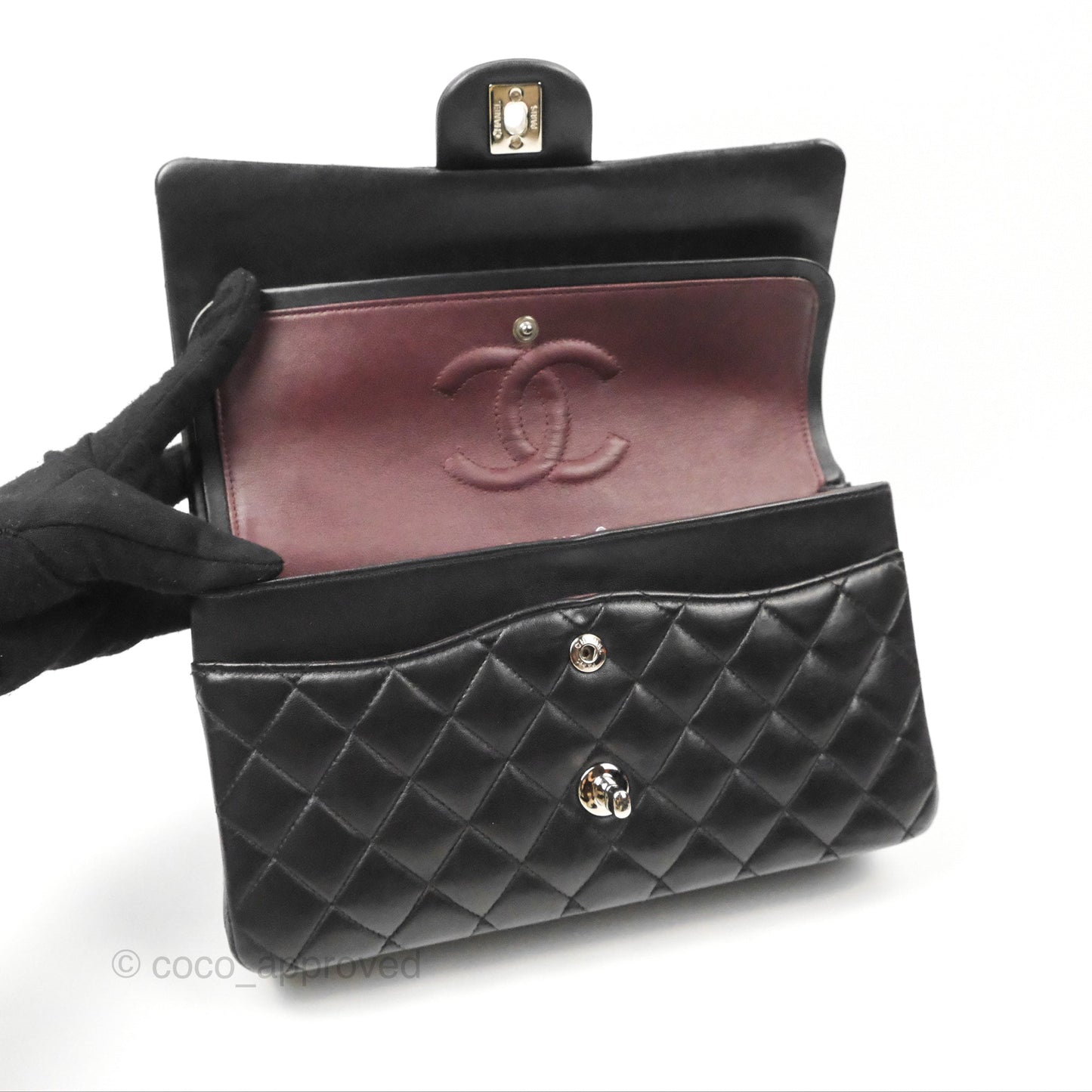 Chanel Classic M/L Medium Flap Quilted Black Lambskin Silver Hardware