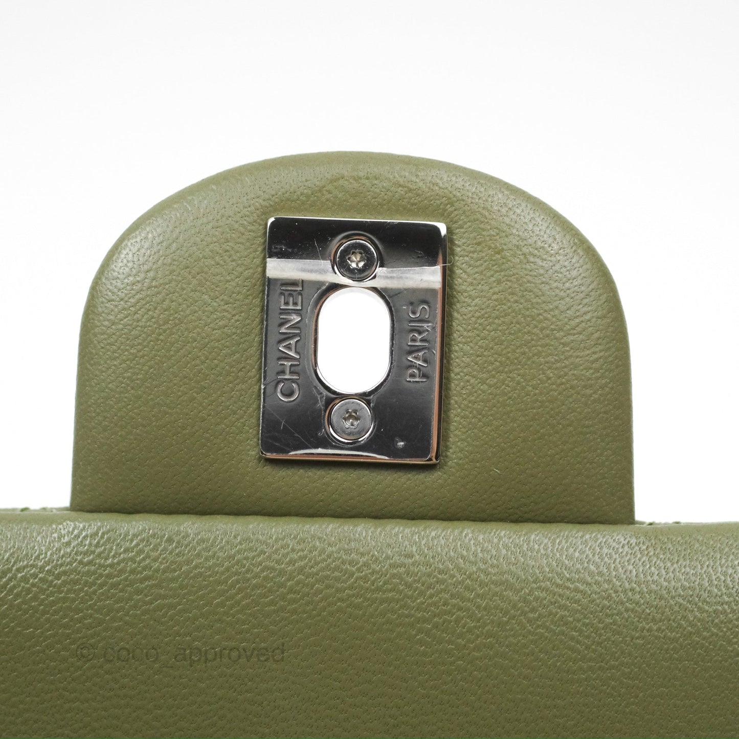 Chanel Mini Square Quilted Olive Green Lambskin Silver Hardware