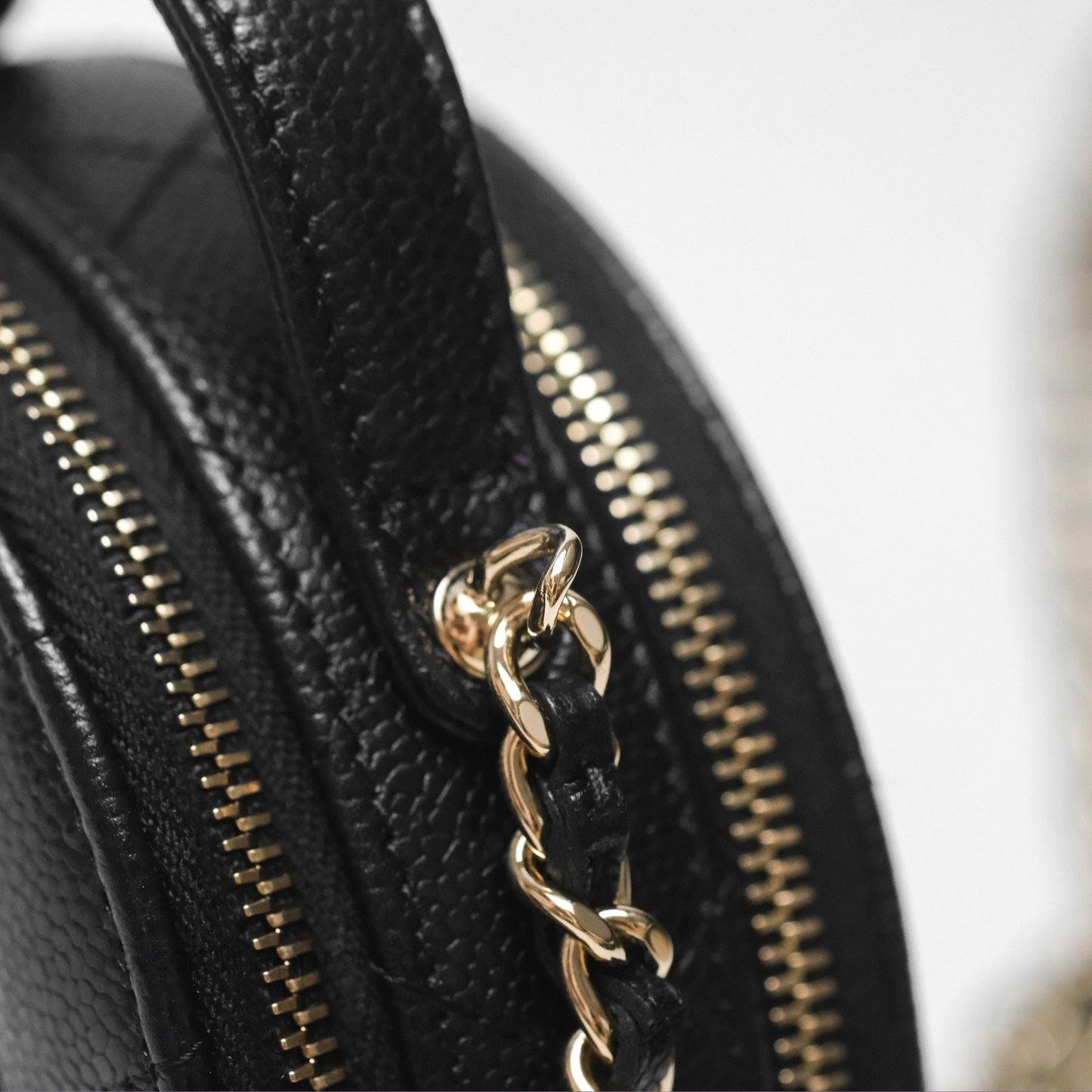 Chanel Mini Round Vanity Bag Handle With Care Black Caviar 22C