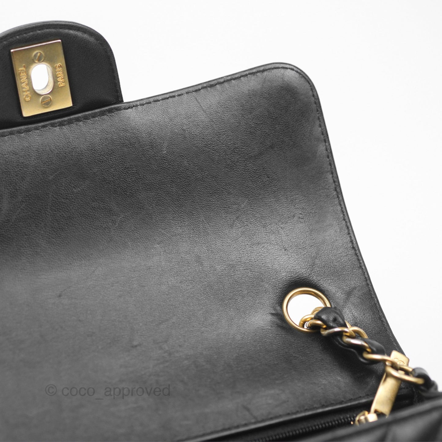 Chanel Chevron Mini Rectangular Black Lambskin Aged Gold Hardware