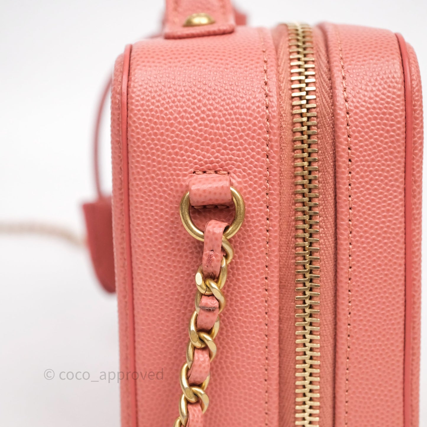 Chanel Quilted Small CC Filigree Vanity Case Pink Caviar Aged Gold Hardware