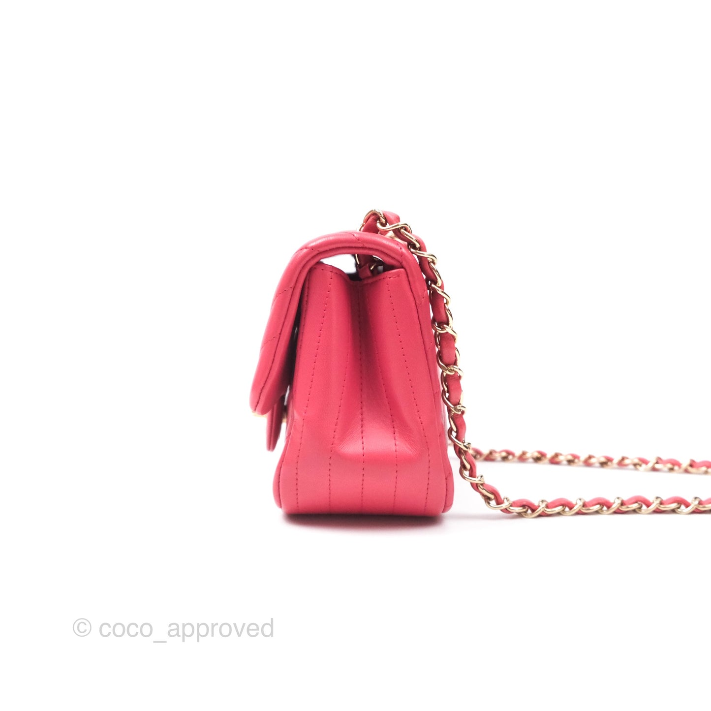 Chanel Mini Square Flap Chevron Dark Pink Lambskin Gold Hardware
