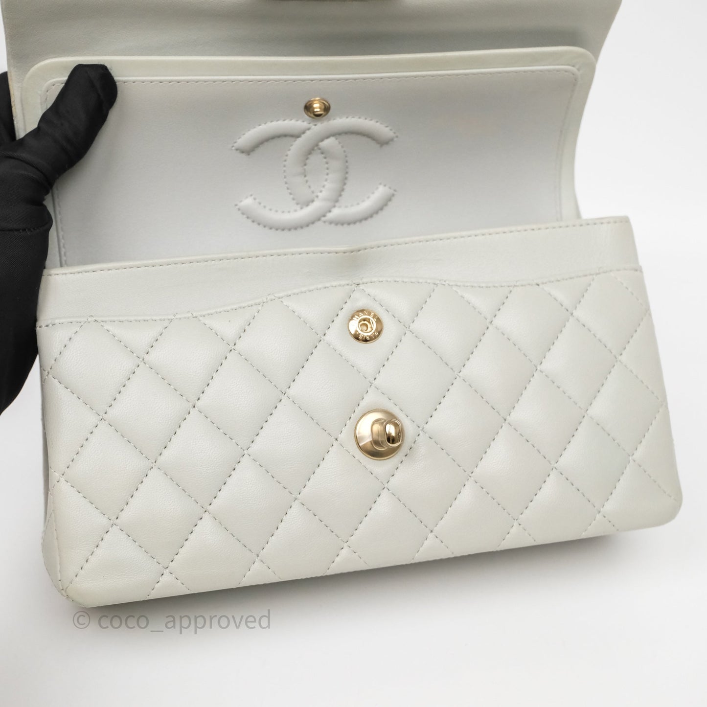 Chanel Small Classic Flap Quilted Grey Lambskin Gold Hardware