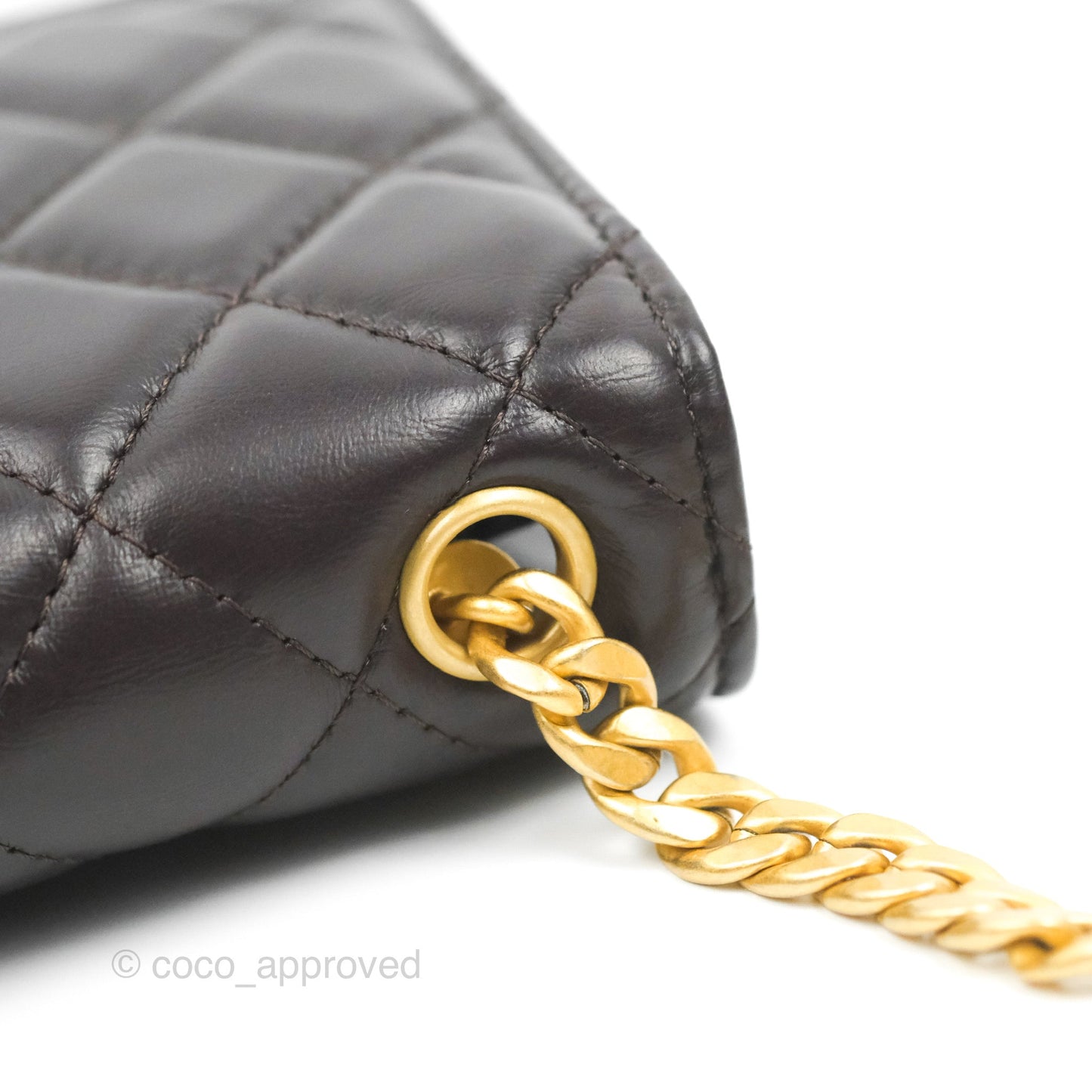 Chanel Quilted Wallet on Chain WOC Adjustable Chain Brown Lambskin Aged Gold Hardware 22K