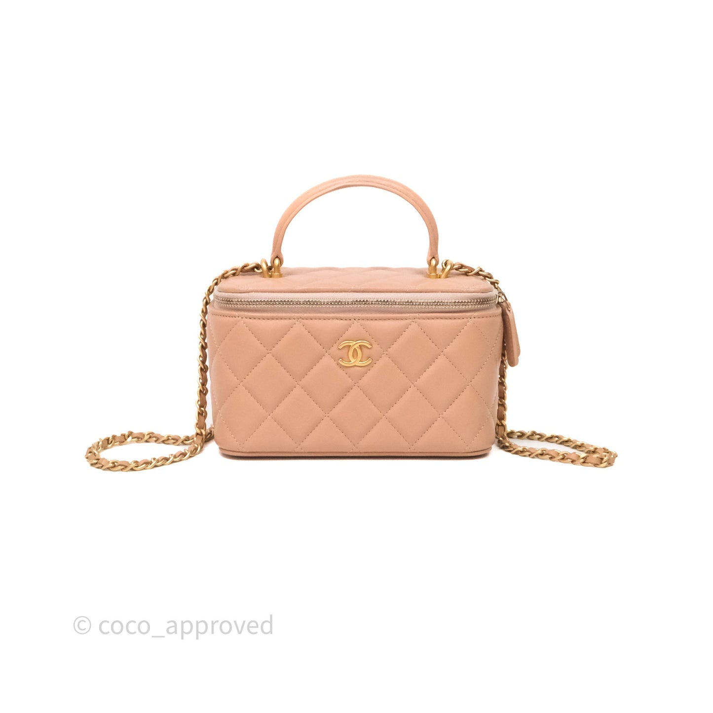 Chanel Vanity Rectangular Top Handle Beige Lambskin Aged Gold Hardware
