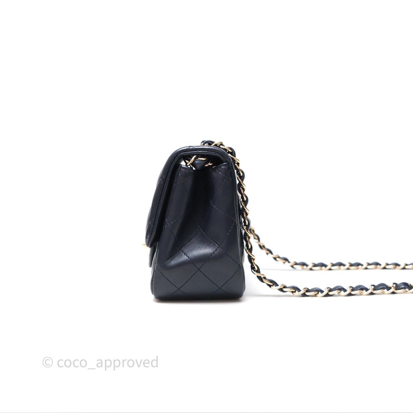 Chanel Mini Square Flap Quilted Navy Lambskin Gold Hardware