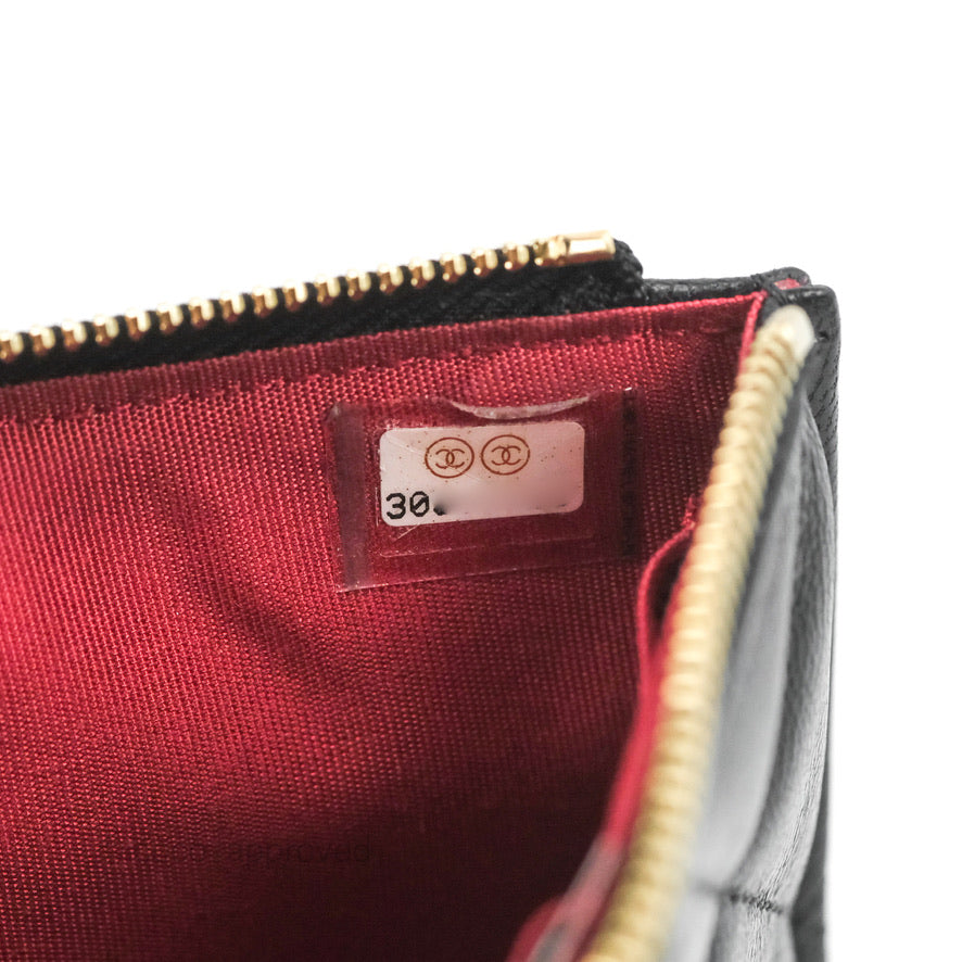 Chanel 19 Phone Holder Long Zip Wallet Black Goatskin Gold Hardware