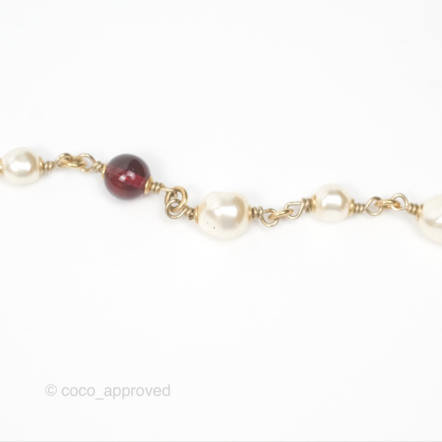 Chanel CC Pearl GemStone Long Necklace Gold Tone 17A