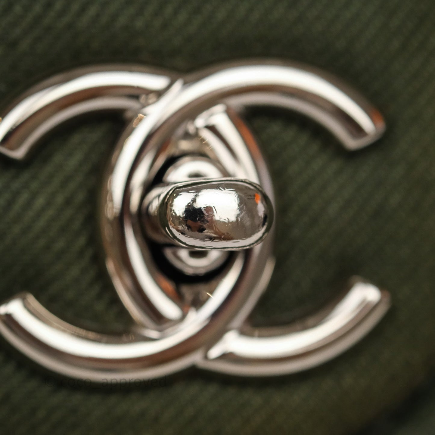 Chanel Camellia Flap Bag Army Green Denim Silver Hardware