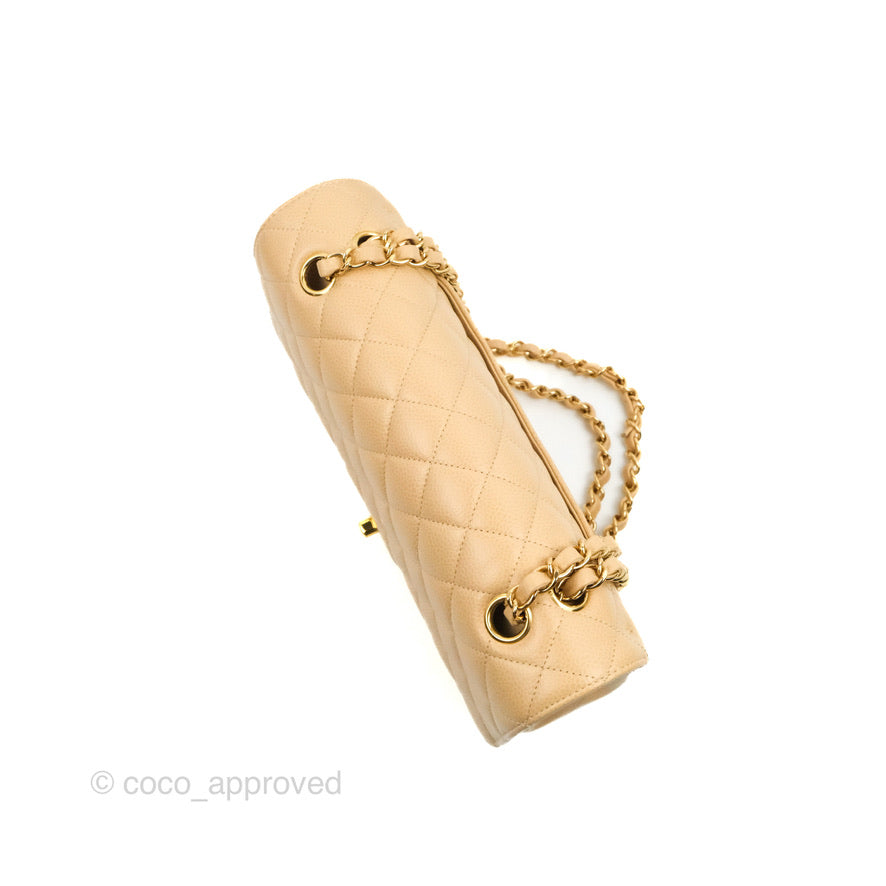Chanel Quilted Classic M/L Medium Flap Beige Caviar Gold Hardware