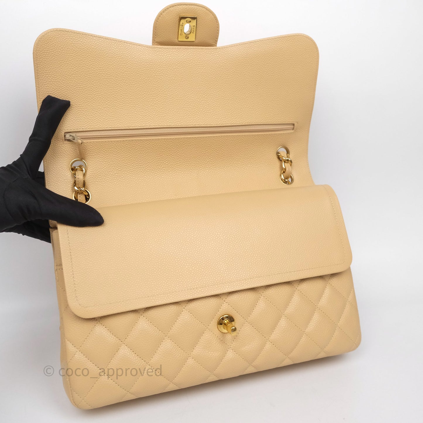 Chanel Jumbo Double Flap Beige Caviar Gold Hardware⁣⁣