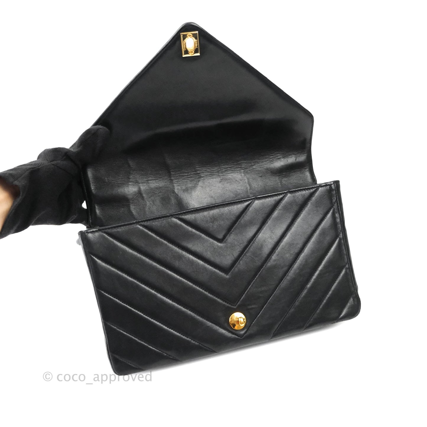 Chanel Vintage Chevron Black Single Flap Lambskin 24K Gold Hardware