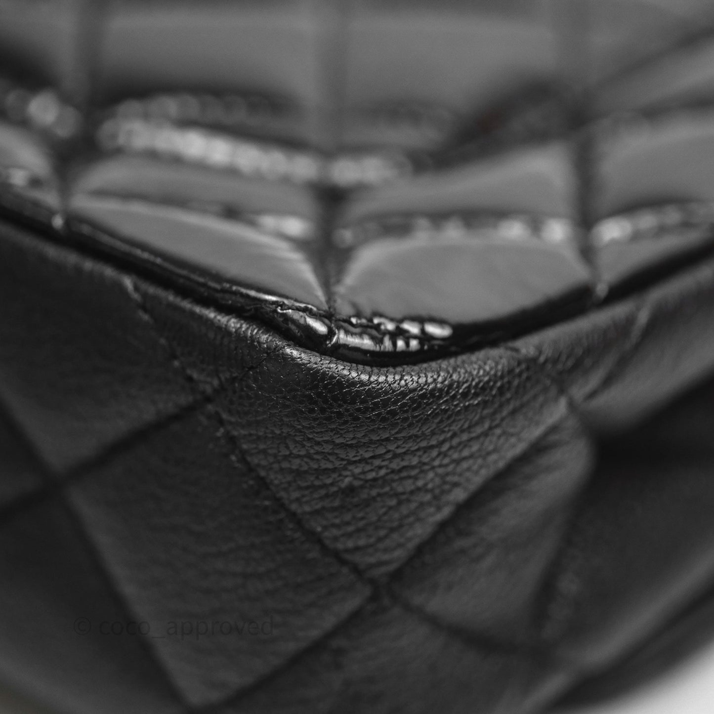 Chanel Quilted Medium Eyelet Flap Bag Black Patent Aged Gold Hardware