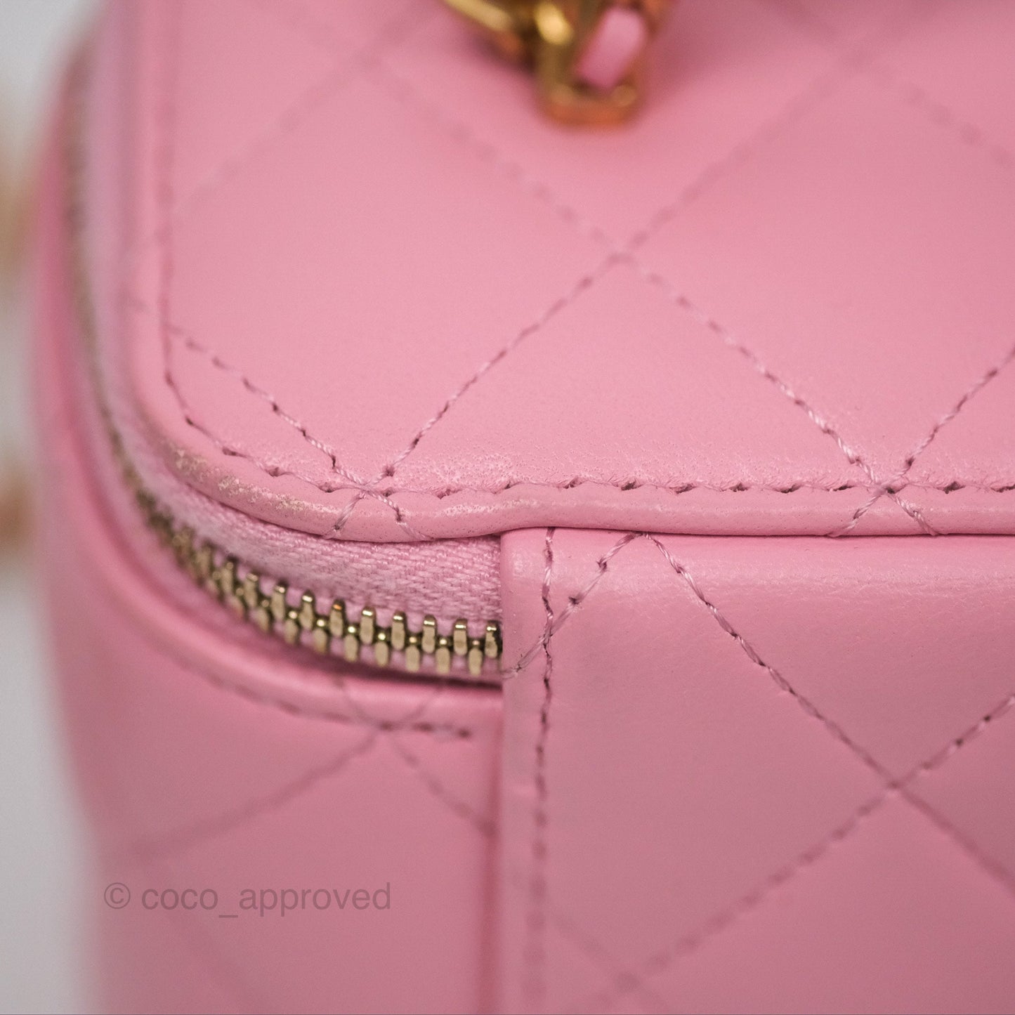 Chanel Vanity Rectangular with Top Handle Pink Lambskin Aged Gold Hardware