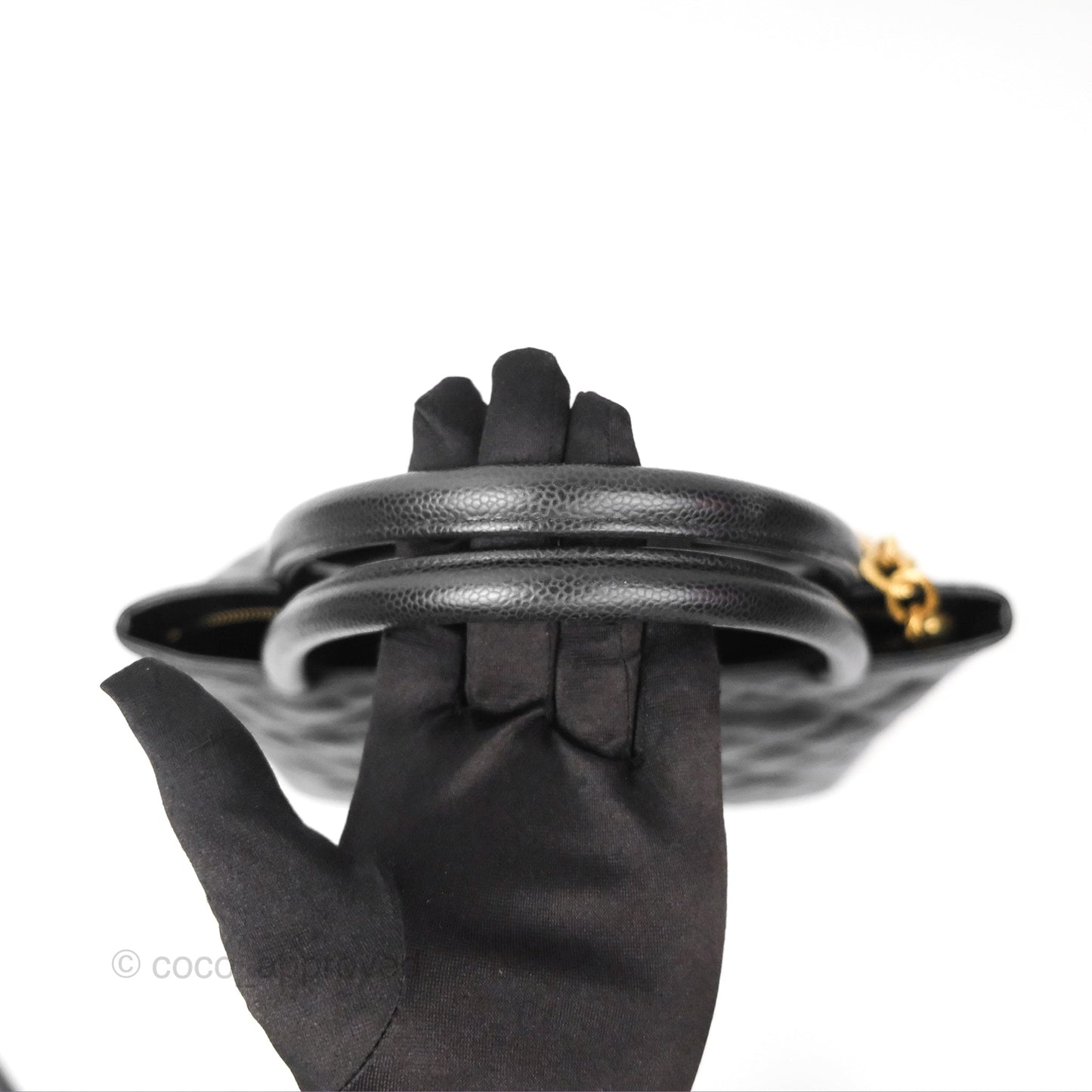 Chanel Vintage Medallion CC Black Caviar Tote Bag Gold Hardware