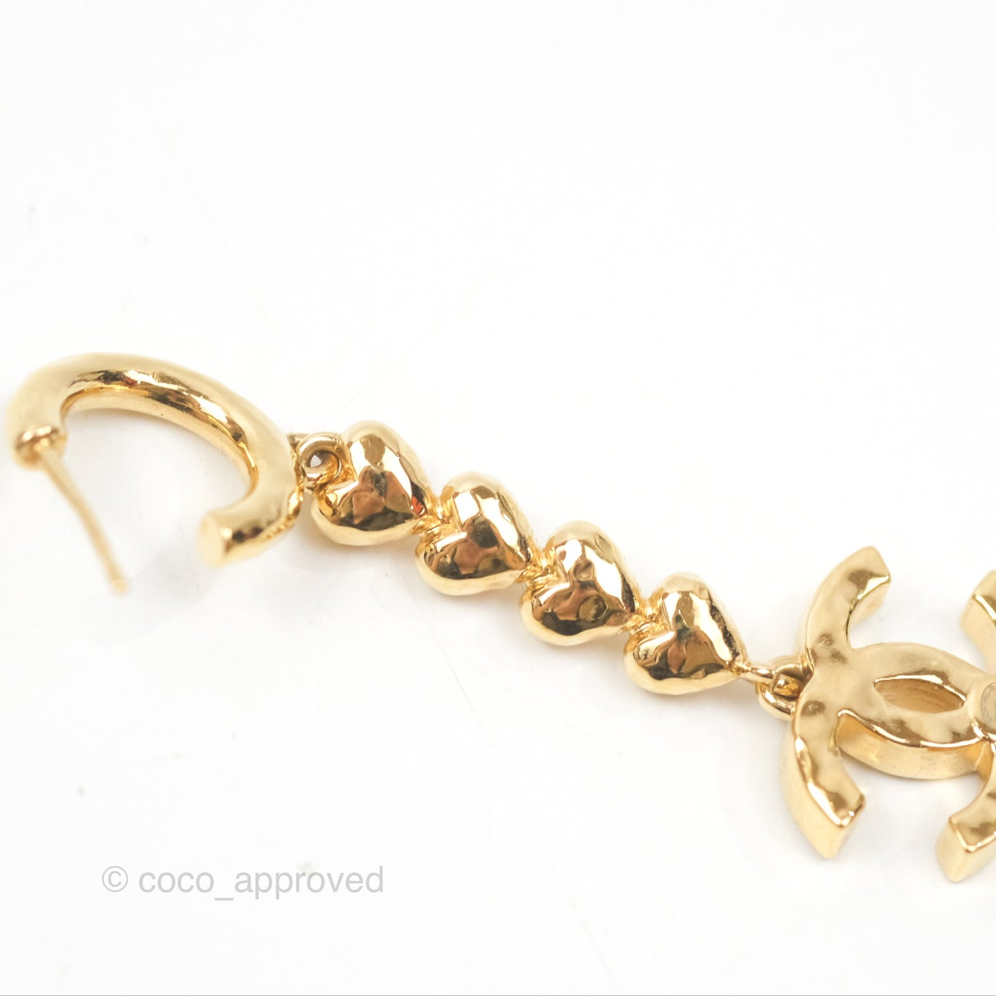 Chanel Crystal CC Heart Drop Earrings Gold Tone 23P