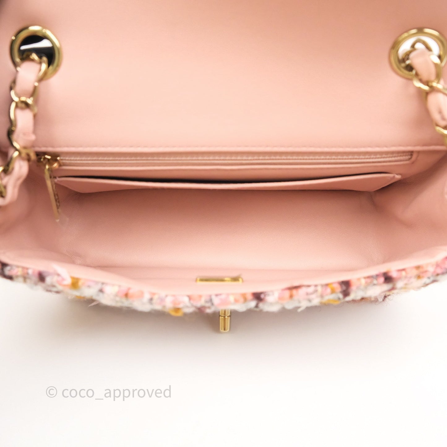 Chanel Mini Rectangular Pink Burgundy Tweed Gold Hardware 23K