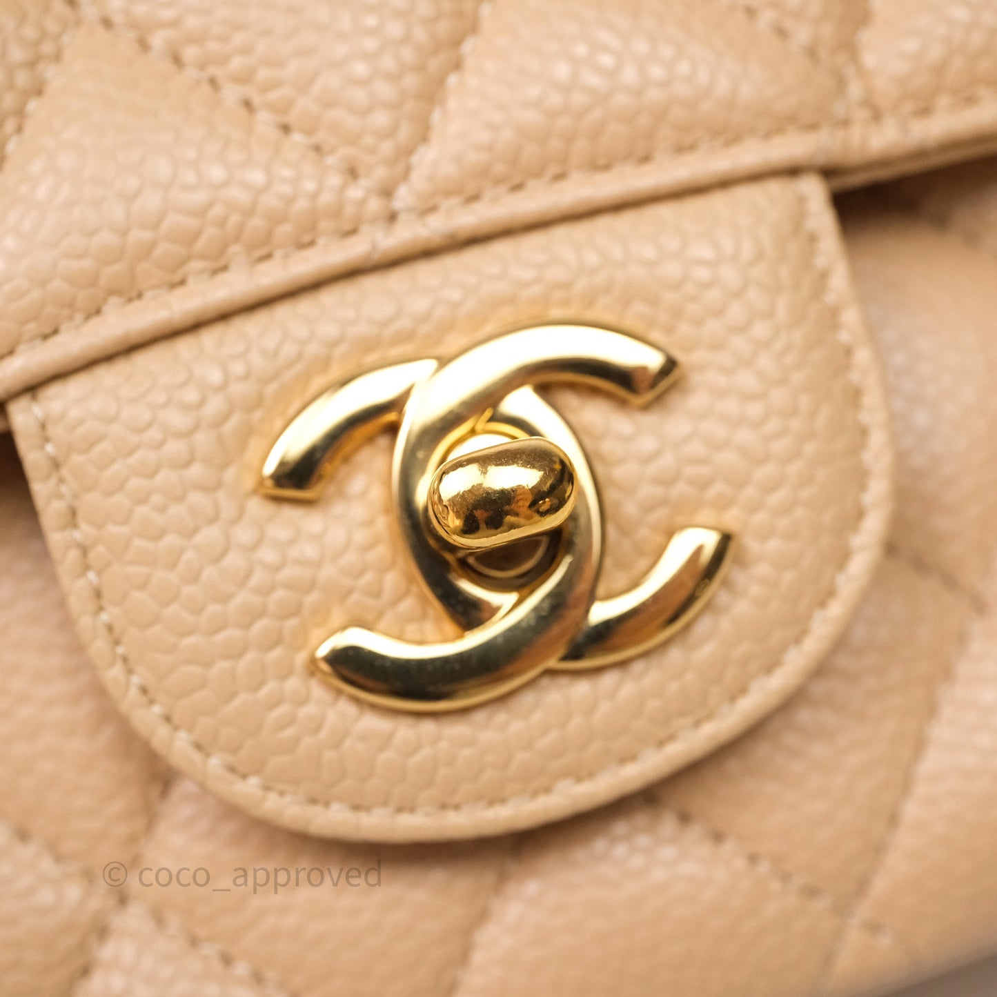 Chanel Classic M/L Medium Flap Quilted Beige Caviar Gold Hardware