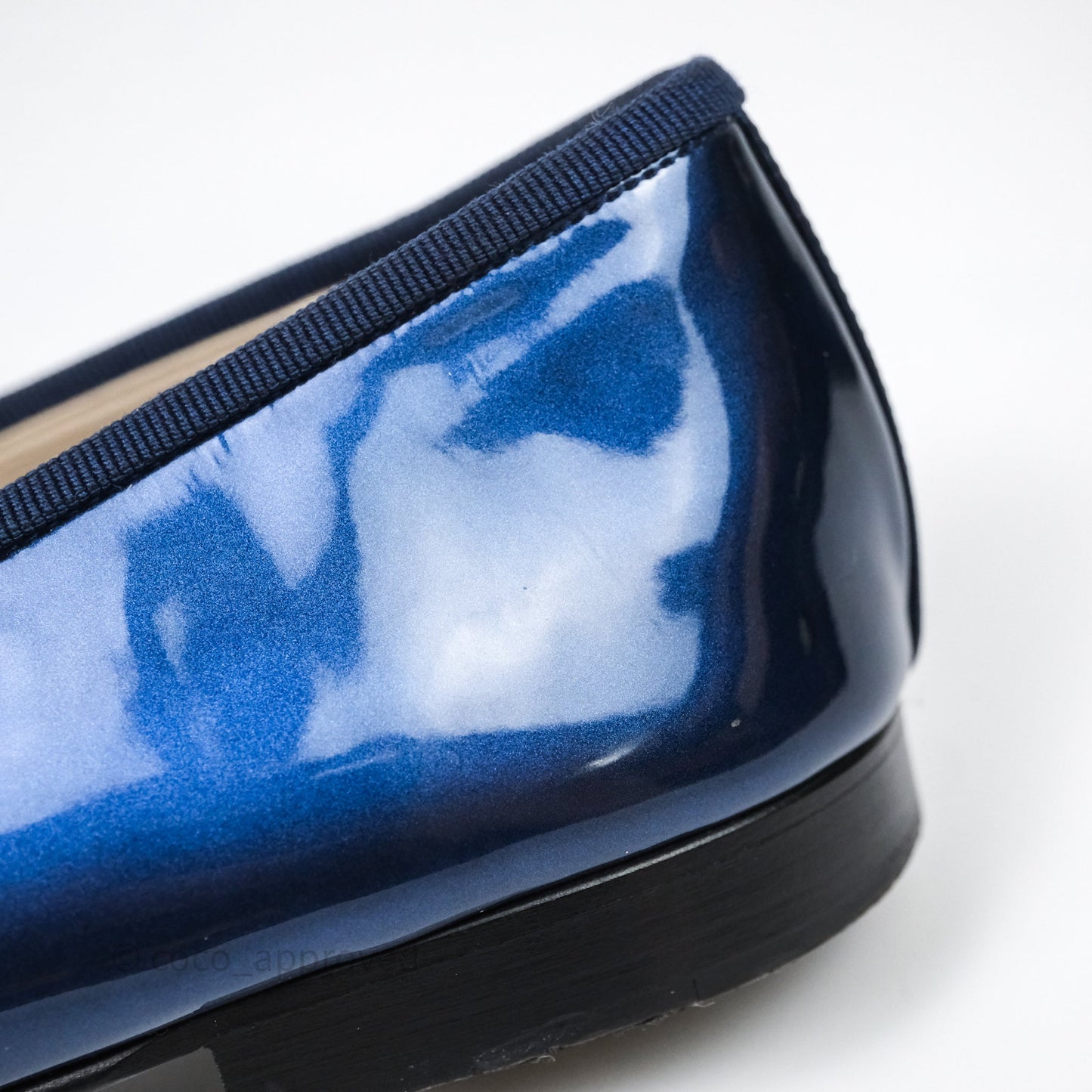 Chanel Ballerina Patent Leather Flats Navy/ Black Size 38.5