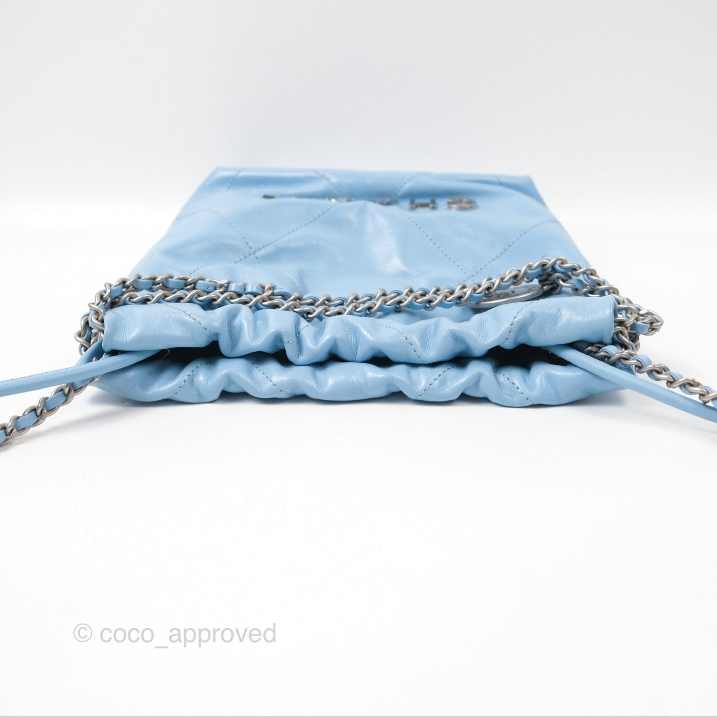 Chanel 22 Mini Bag Light Blue Shiny Crumpled Calfskin